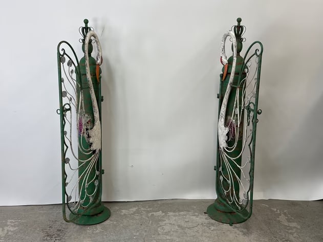 Pair of Whimsical Hand-Painted Swan Garden Gates - 3