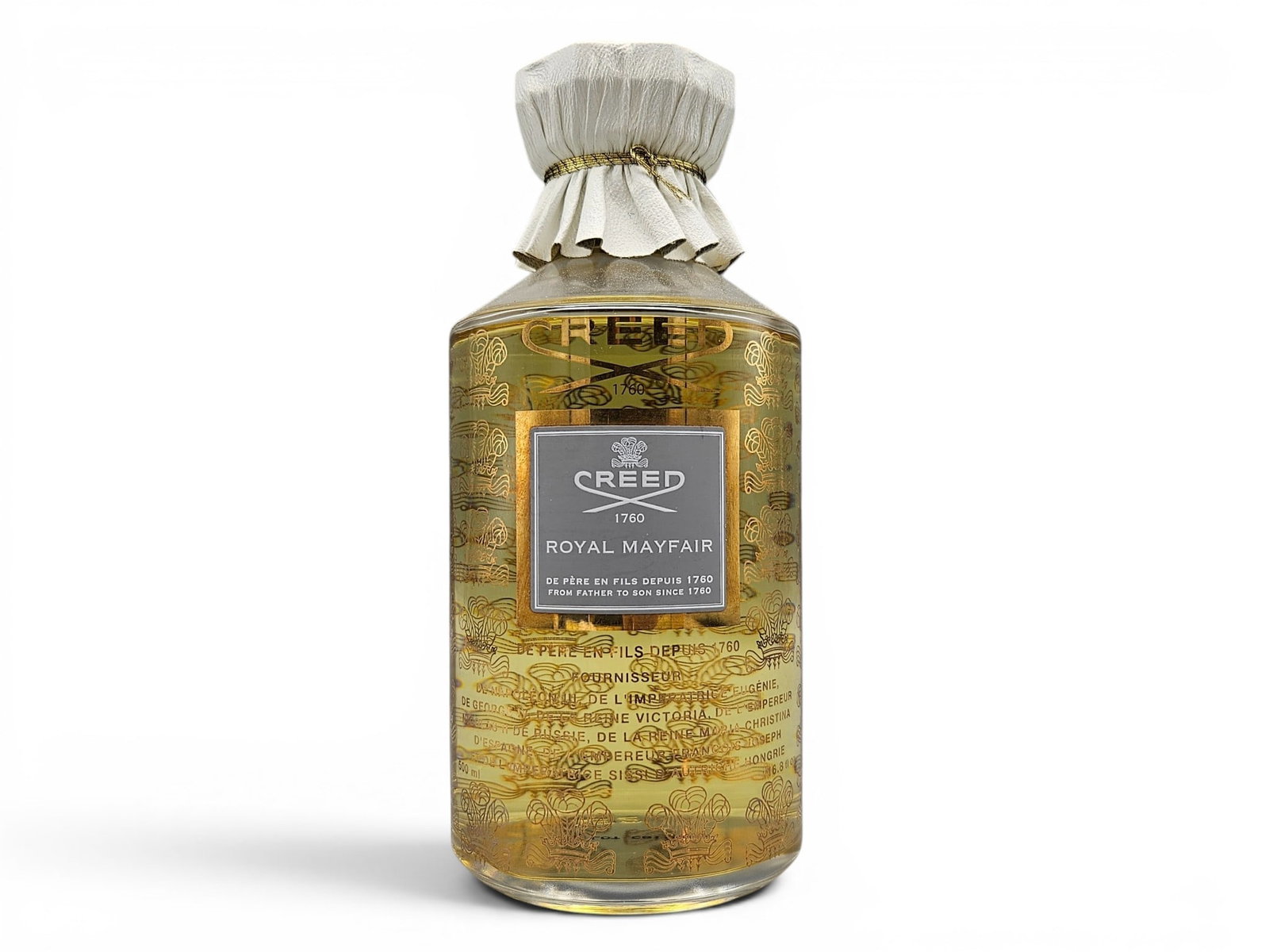 Creed Royal Mayfair 500ml Bottle: A 500ml bottle of Creed Royal Mayfair perfume. 7in tall. | You have additional shipping options, and are not required to use Live Shipping. Additional shipping and delivery details are available on ou