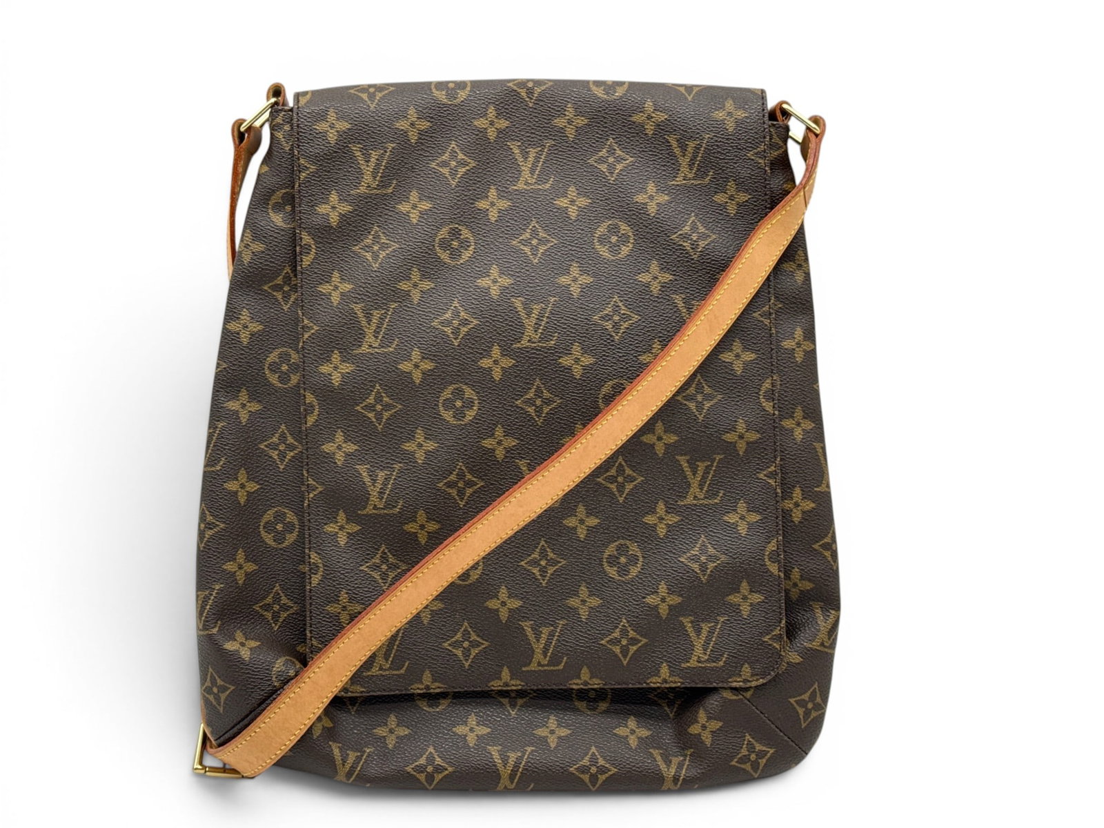 Louis Vuitton Musette Monogram Shoulder Bag: A Louis Vuitton Musette monogram should bag with suede lined interior. Interior has serial number AS0948. Marked Made in France. Includes dust cloth. 14in tall x 12in wide. | You have additional shipp
