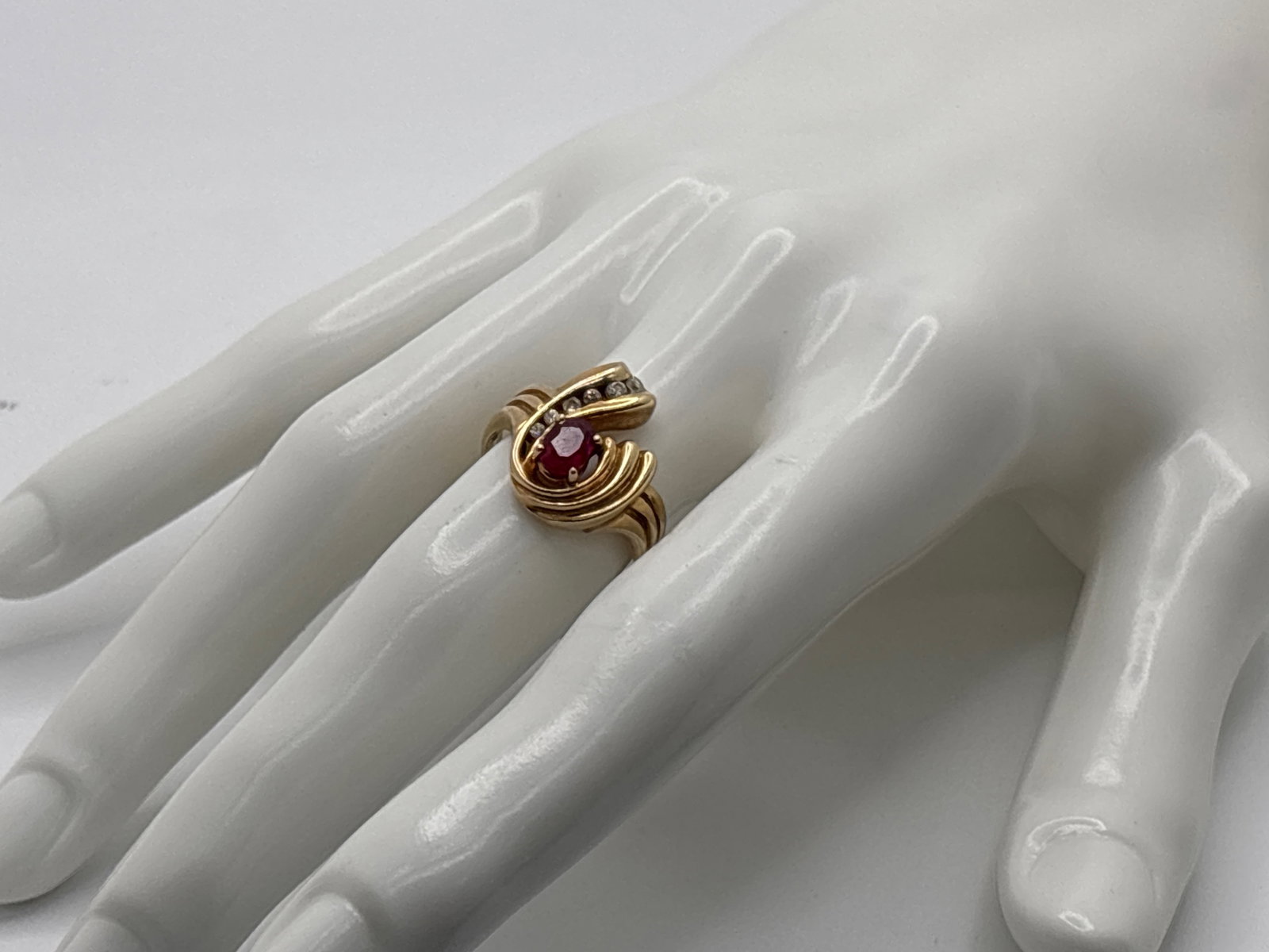 14K Yellow Gold Ruby & Diamond Wave Ring (1 of 5)