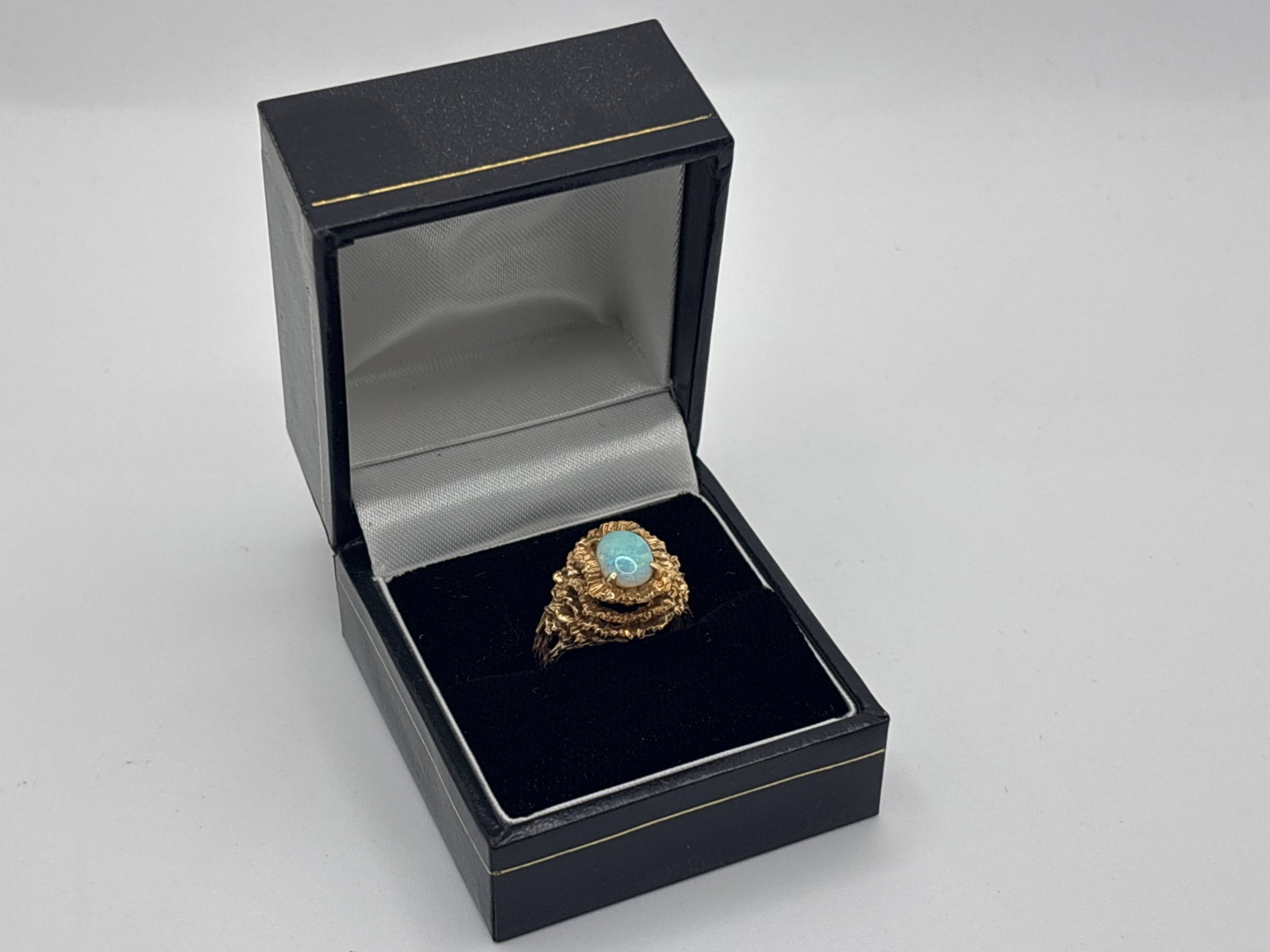 14K Texture Pierced Cocktail Ring with Opal (1 of 5)