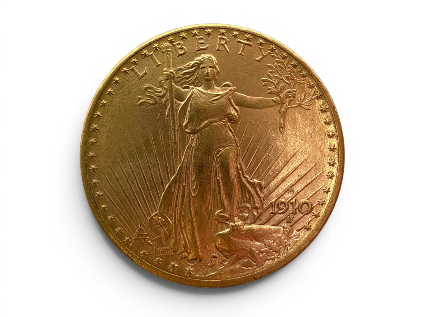 1910D Saint-Gaudens Double Eagle $20 Gold Coin: A 1910-D Saint-Gaudens Double Eagle $20 Gold Coin. | You have additional shipping options, and are not required to use Live Shipping. Additional shipping and delivery details are available on our webs