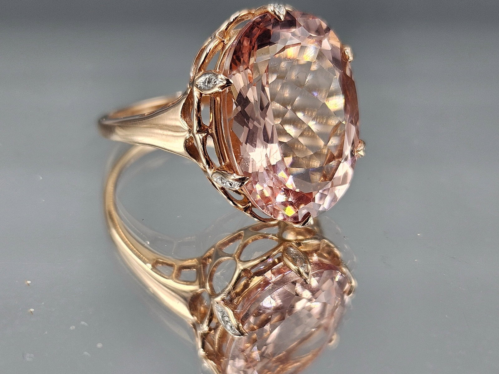 14K Rose Gold Morganite and Diamond Ring (1 of 2)