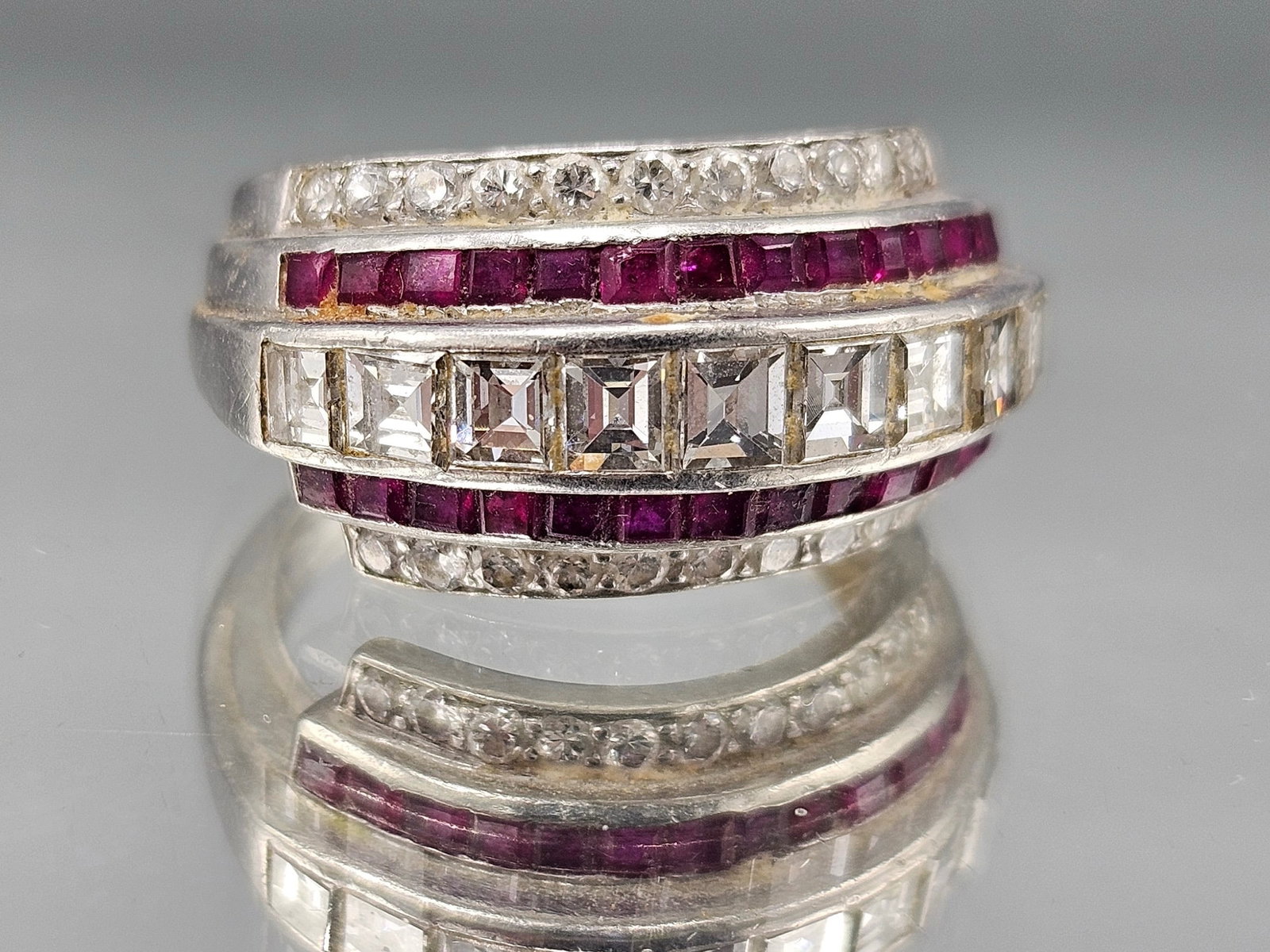 14K Stacked Row Ring with Diamonds and Rubies (1 of 2)