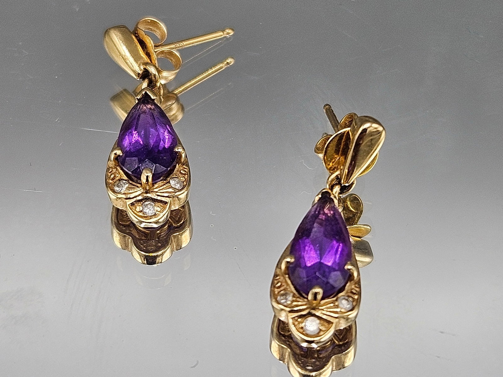 14K Amethyst and Diamond Drop Earrings (1 of 3)