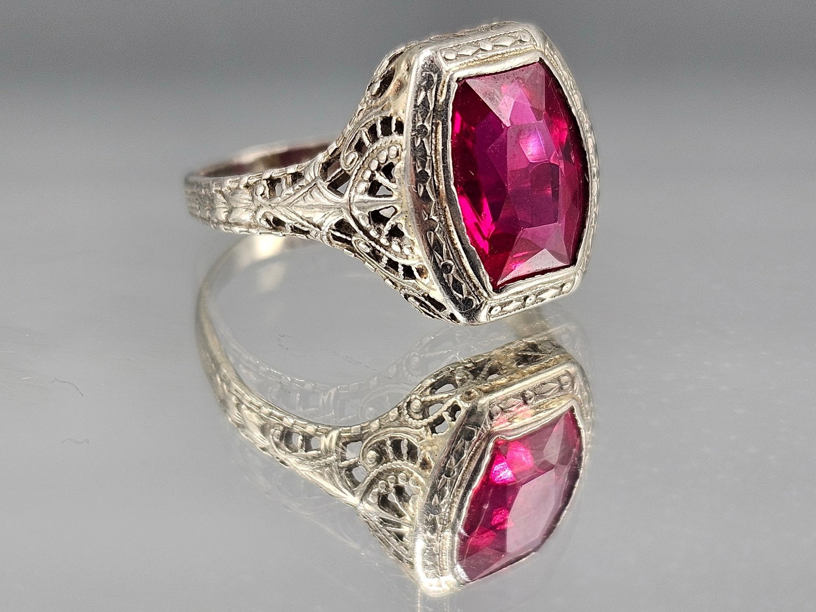 14K White Gold Art Deco-Style Ring with Ruby (1 of 2)