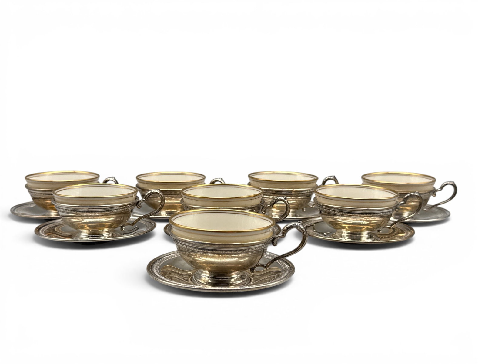 Eight Sterling and Porcelain Demitasse Cups and Saucers (1 of 7)