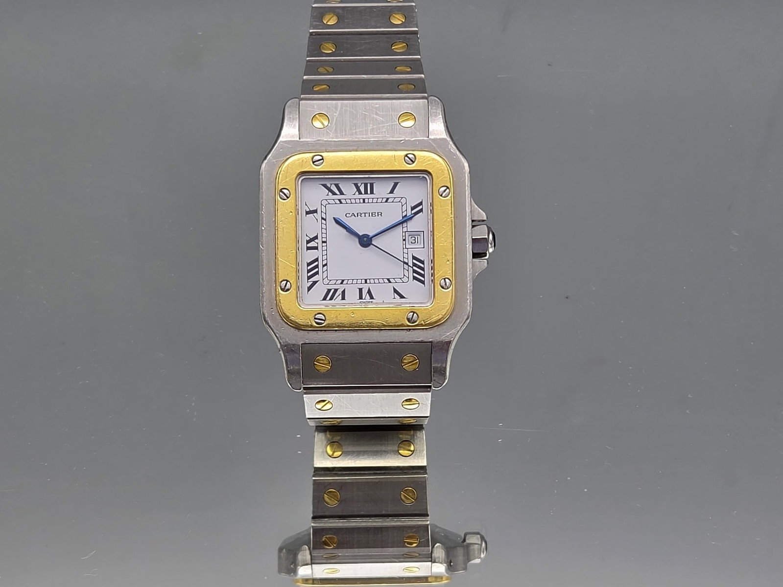 Cartier Santos Galbee Watch: A Cartier Santos Galbee wristwatch, ref. AC23.80, with a two-tone case and matching bracelet. Automatic movement. 29mm case. | You have additional shipping options, and are not required to use Live Sh