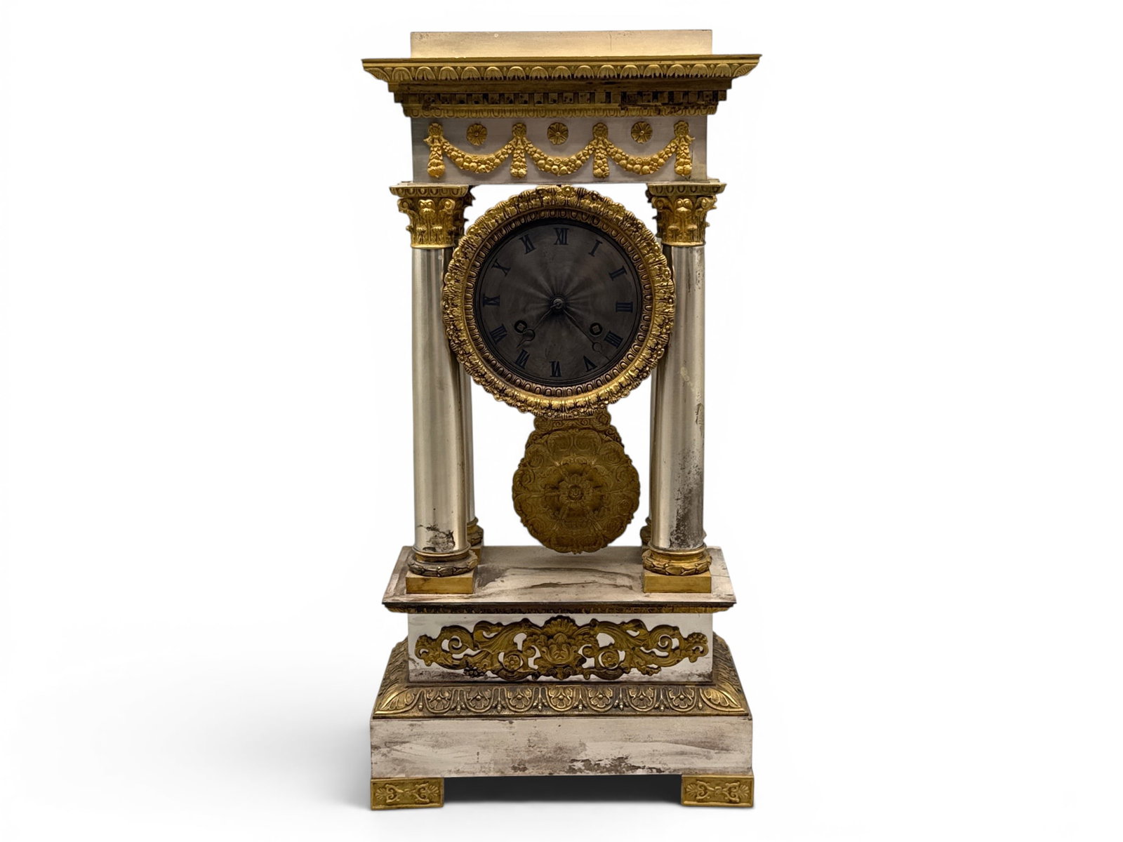 19th C. French Gilt Brass Portico Mantel Clock (1 of 9)
