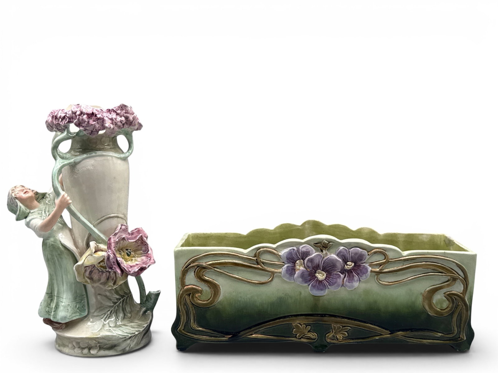 Art Nouveau Majolica Jardiniere and Vase (1 of 13)