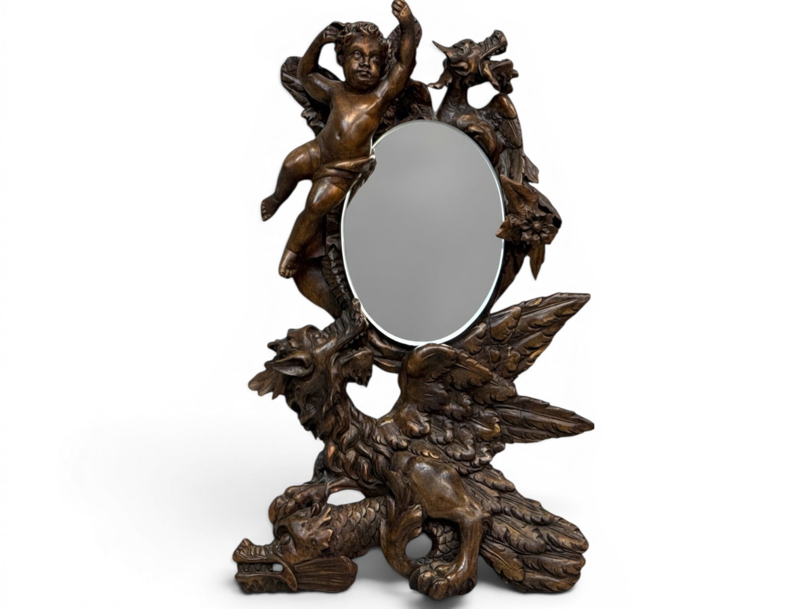 Continental Carved Cherub and Dragon Wall Mirror (1 of 7)