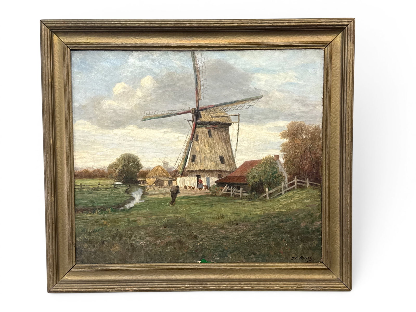 James C. Magee Oil/Canvas: Dutch Landscape: James C. Magee (Philadelphia, 1946-1924) A large format oil on canvas of a pastoral Dutch landscape with windmill. Signed and in a gilt frame. Frame: 37-1/2in x 42in. | You have additional shipping op