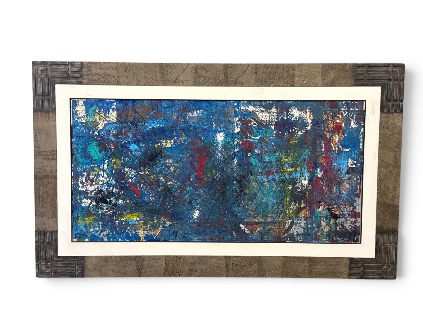 Denis Sakelson Oil/Canvas: Abstract: Denis Sakelson (Buck's County, Contemporary). A large format, oil on canvas abstract in a post-modern frame. Signed. Frame: 44in x 74in. | You have additional shipping options, and are not required to