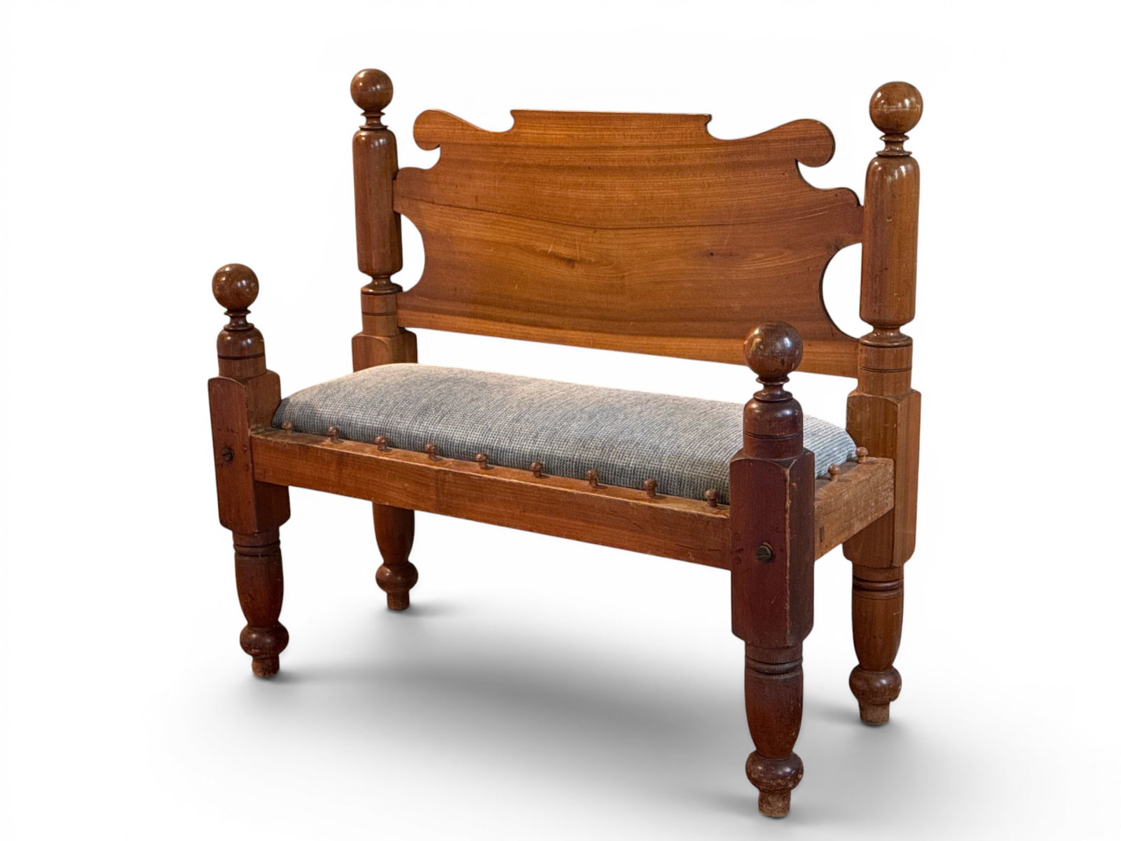 Cannonball Rope Bed Bench: A hall bench repurposed from an antique cannonball rope bed. 40in tall x 43in wide x 18in deep. | You have additional shipping options, and are not required to use Live Shipping. Additional shipping