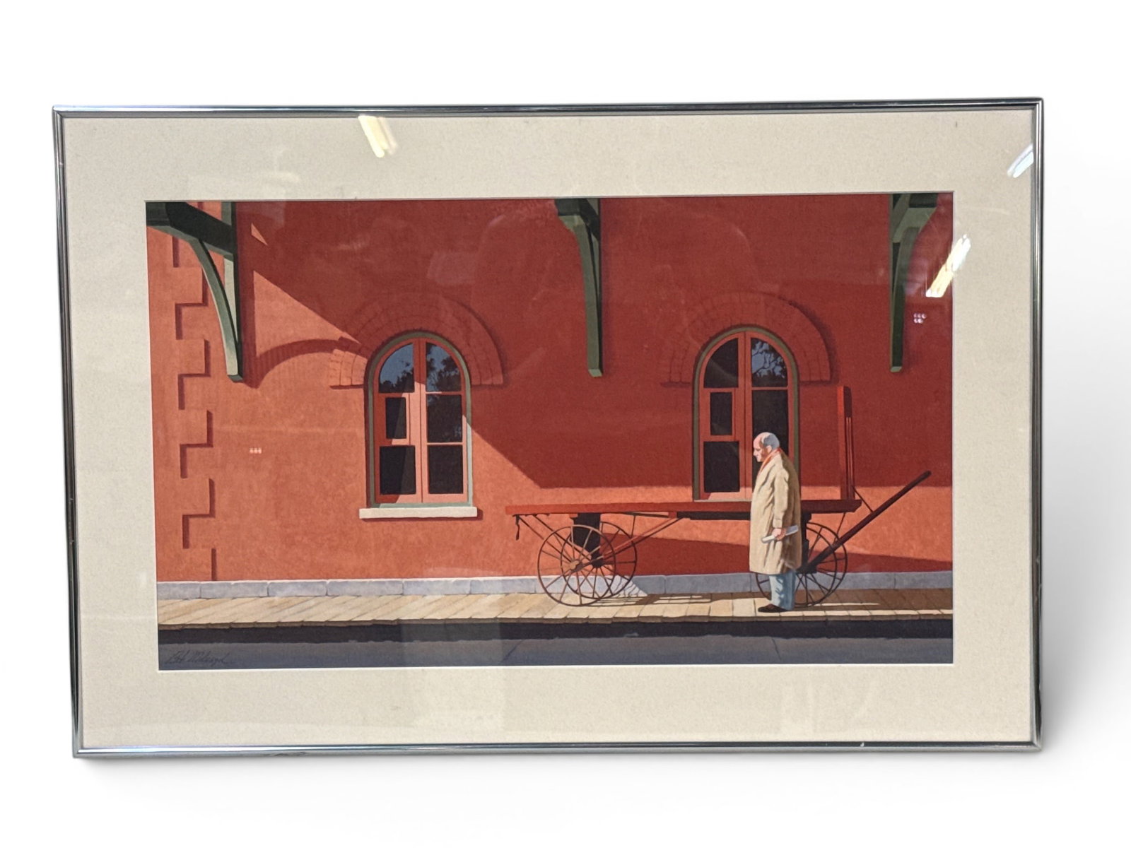 Robert Milnazik Gouache/Canvas: Waiting for Train (1 of 6)
