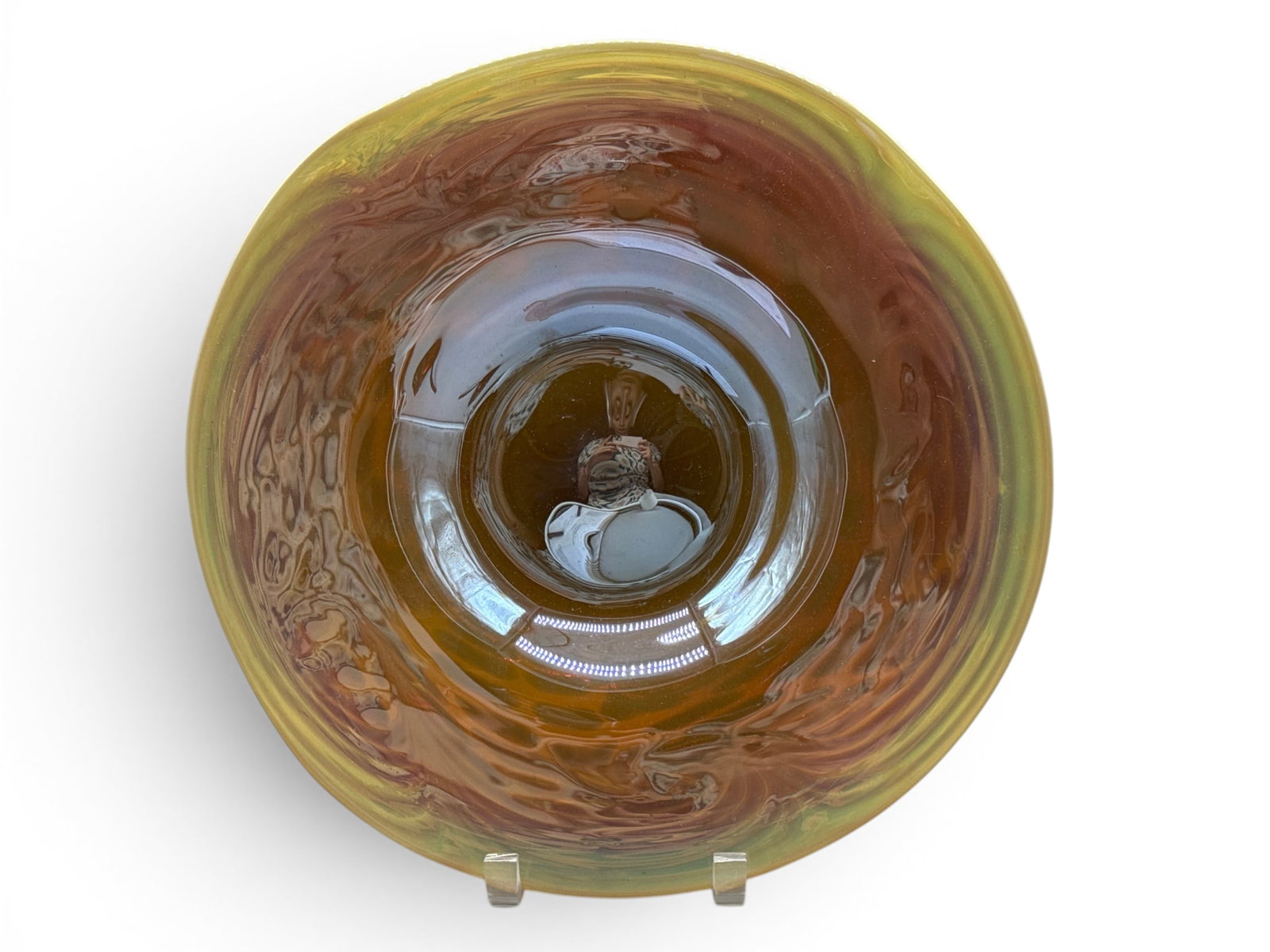 John Barber Art Glass Charger: John Barber (American, 20th C.) An art glass charger having a pulled feather design. Signed. 13in diameter. | You have additional shipping options, and are not required to use Live Shipping. Additiona