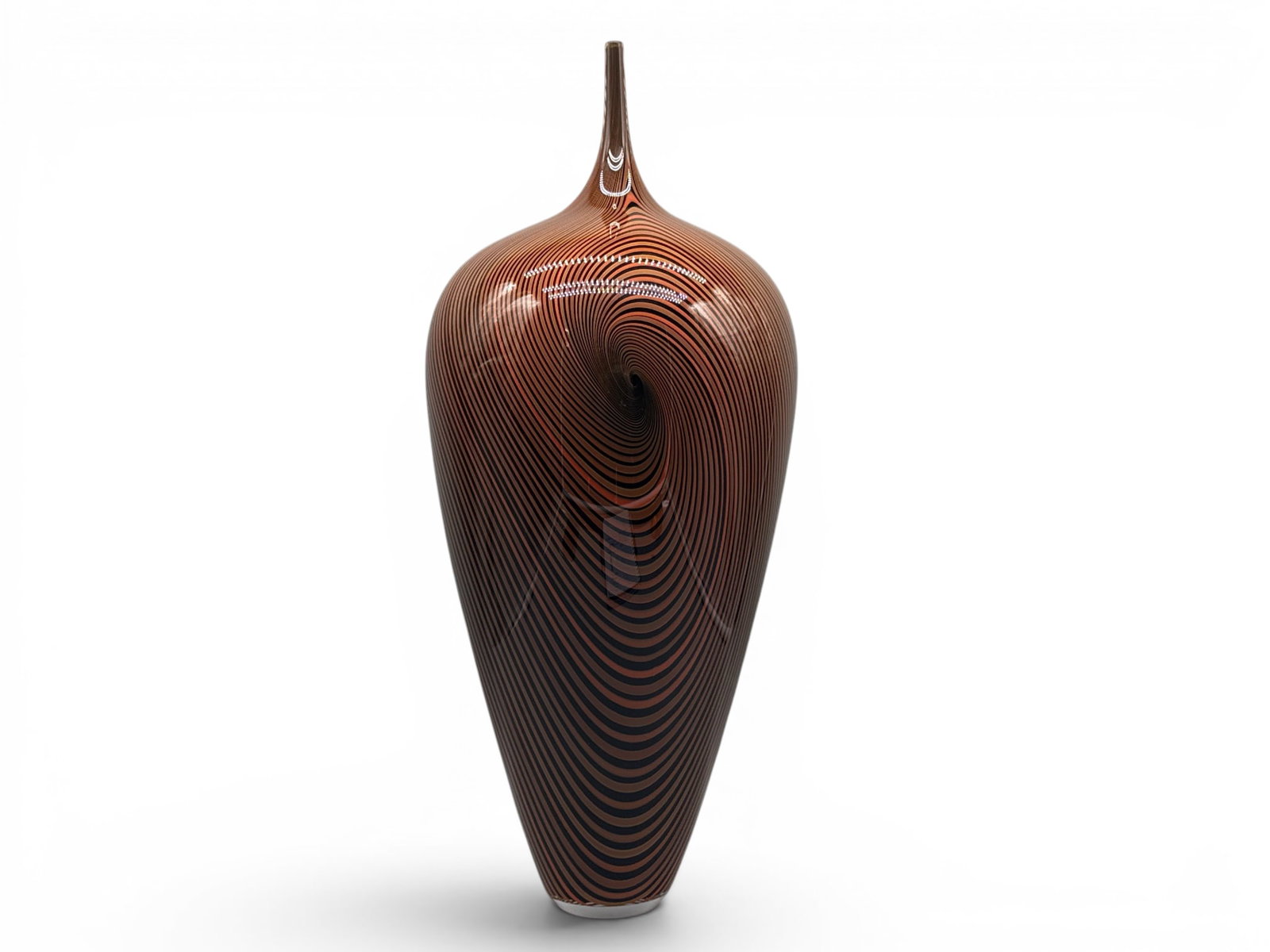 Jeff Holmwood. Large Vortex Art Glass Vase.: Jeff Holmwood (Canadian, 20th C.) A large art glass vase having swirling vortex design on baluster body with tapering neck. Signed. 22in tall x 8in wide. | You have additional shipping options, and ar