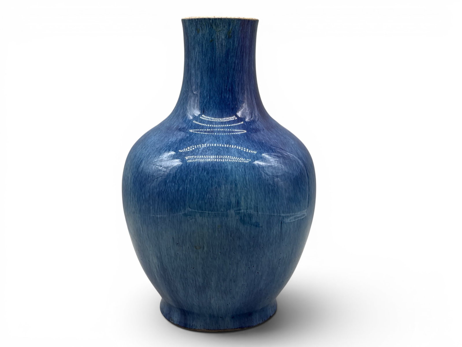 Chinese Powder Blue Flambe Glazed Vase: A Chinese powder blue vase having flambé glaze. 14in tall x 8in wide. | You have additional shipping options, and are not required to use Live Shipping. Additional shipping and delivery details are