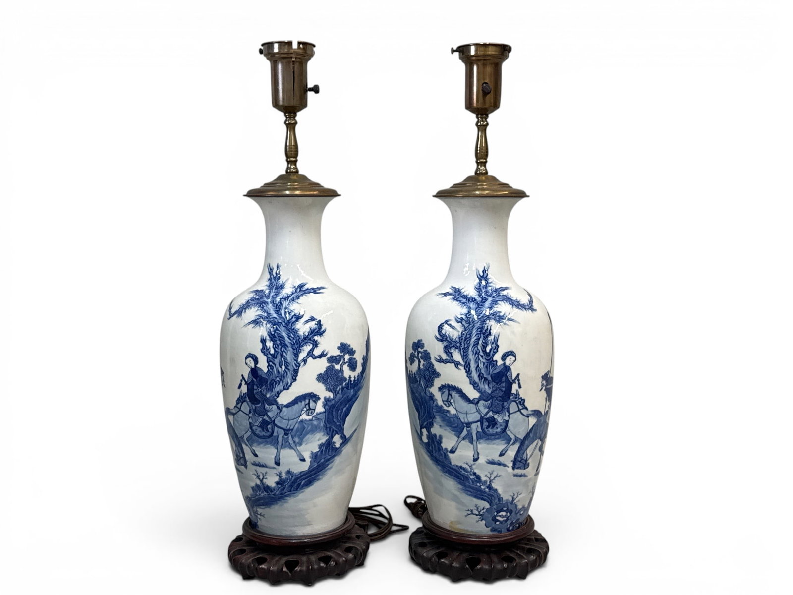 Pair of Chinese Blue and White Porcelain Vase Form Lamps (1 of 4)