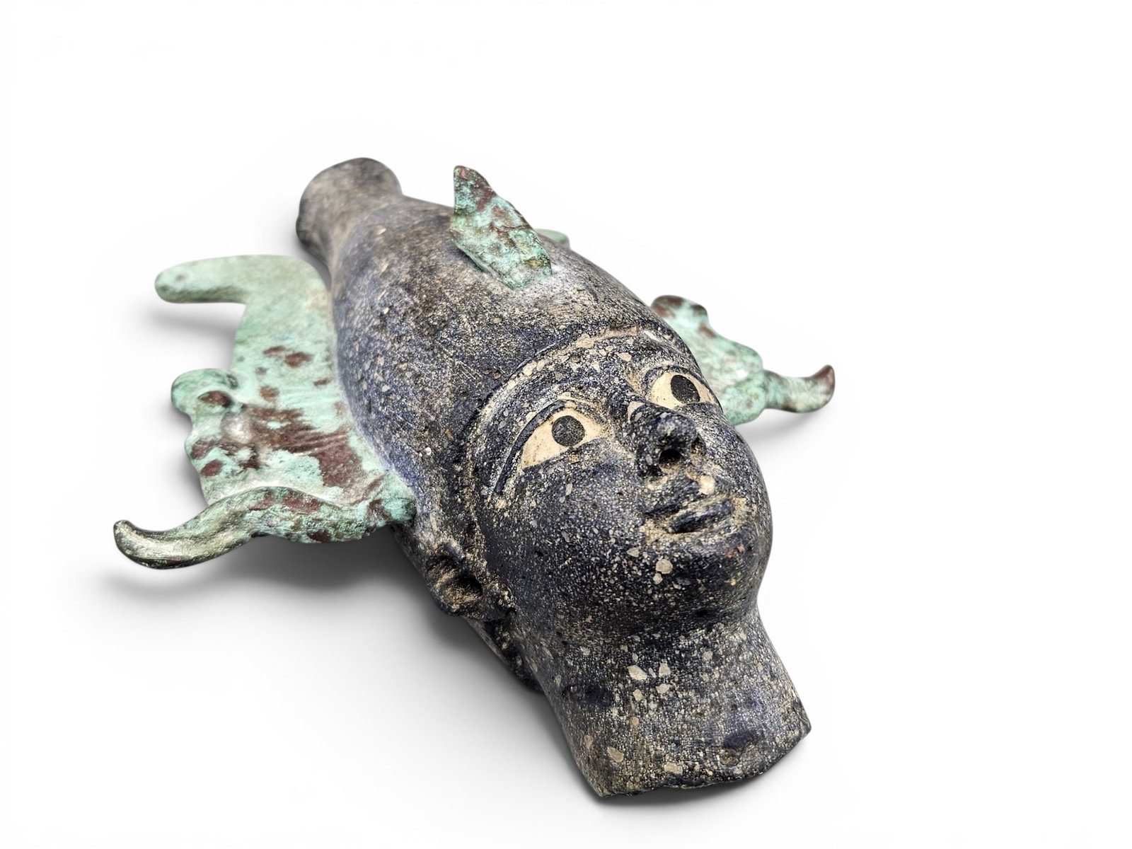 Egyptian Cast Stone and Bronze Osiris Head: An Egyptian cast stone and bronze head having Osiris form. 6in tall x 4in wide. | You have additional shipping options, and are not required to use Live Shipping. Additional shipping and delivery deta