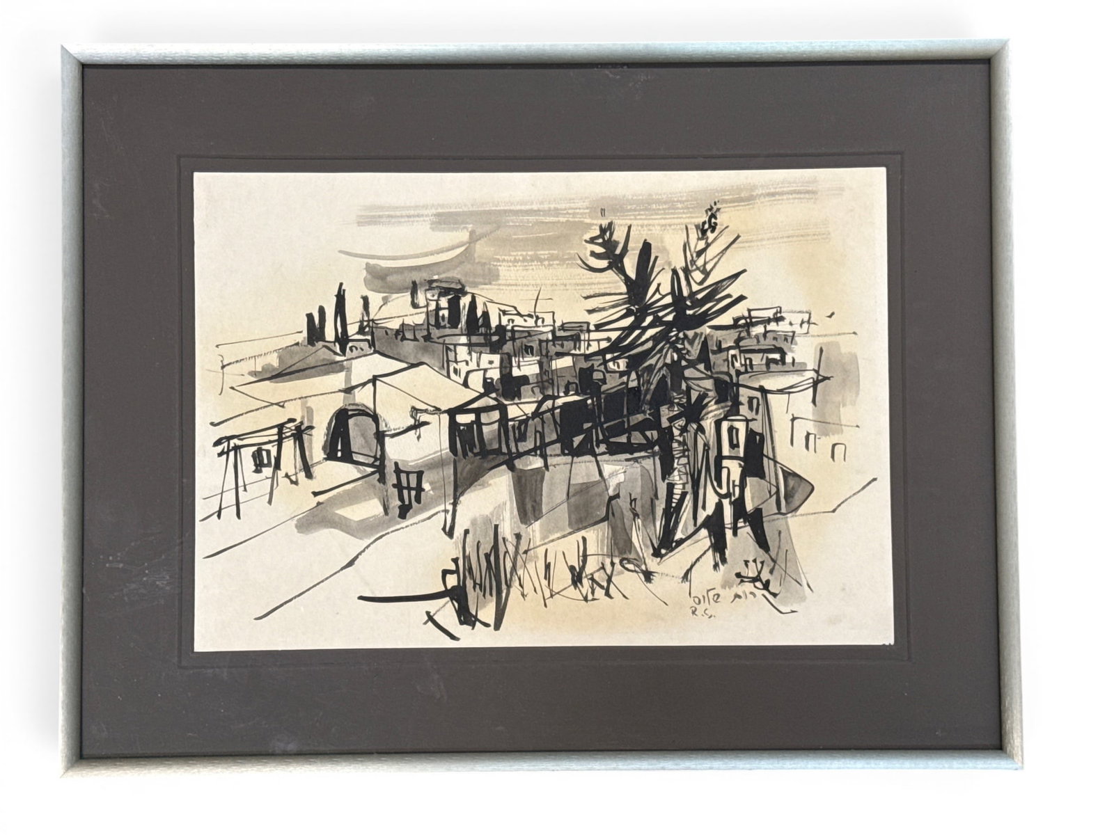 Ruth Schloss. Watercolor: Landscape.: Ruth Schloss (Isreali, 1922-2013) A watercolor on paper depicting an abstracted landscape painting. Signed. Frame: 20in tall x 26in wide. | You have additional shipping options, and are not required t
