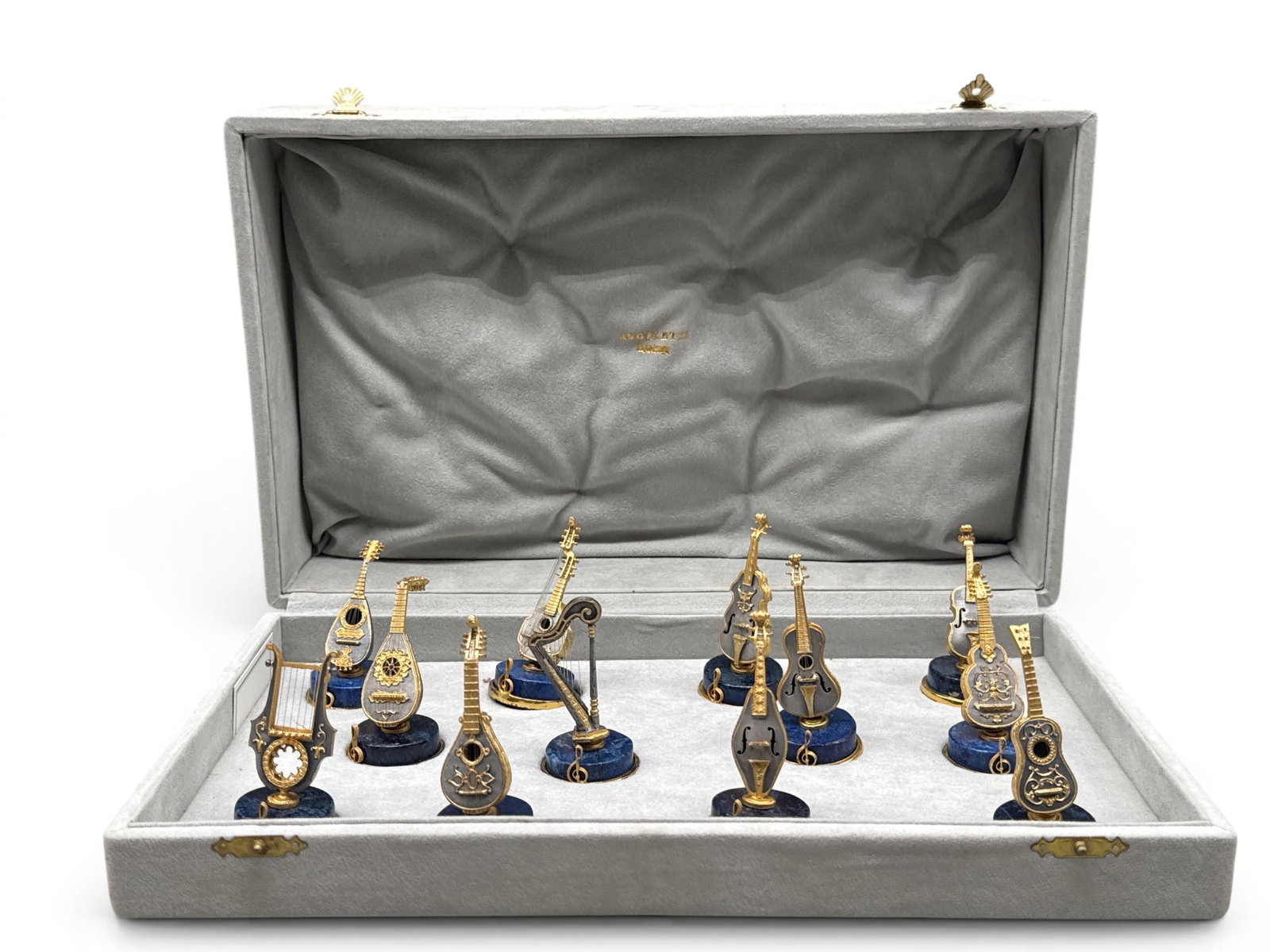 12 Italian Gilt Silver/Lapis Lazuli Instrument Place Card Holders (1 of 5)