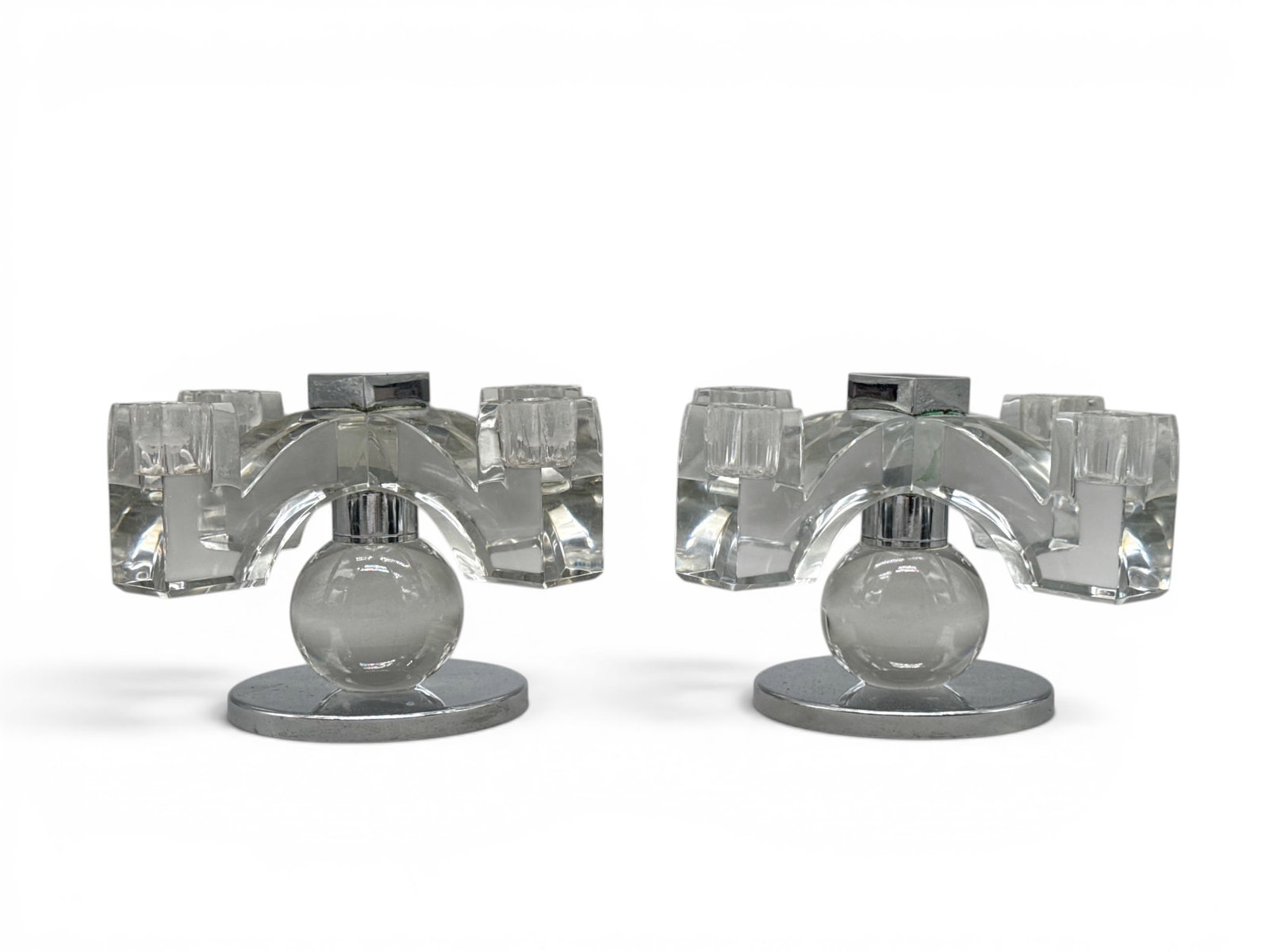 Jacques Adnet Baccarat Chrome and Crystal Candelabra (1 of 6)