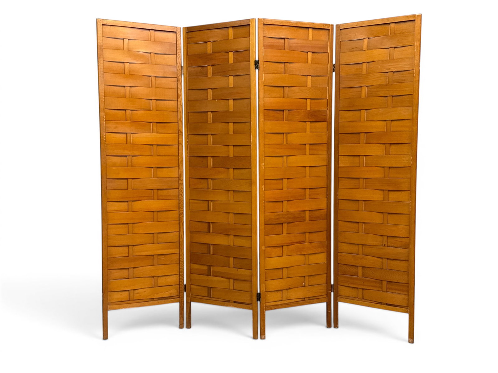 Mid Century Modern Woven Wood Four-Panel Screen (1 of 4)
