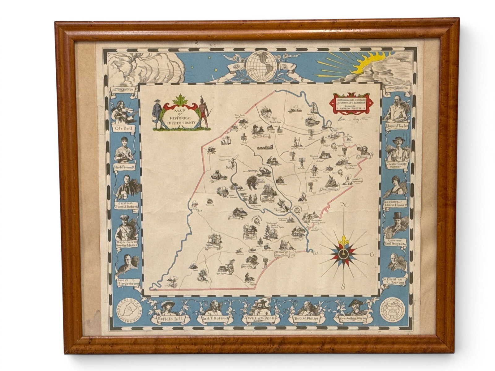 Andrew Wyeth Signed Map of Historical Chester County (1 of 4)
