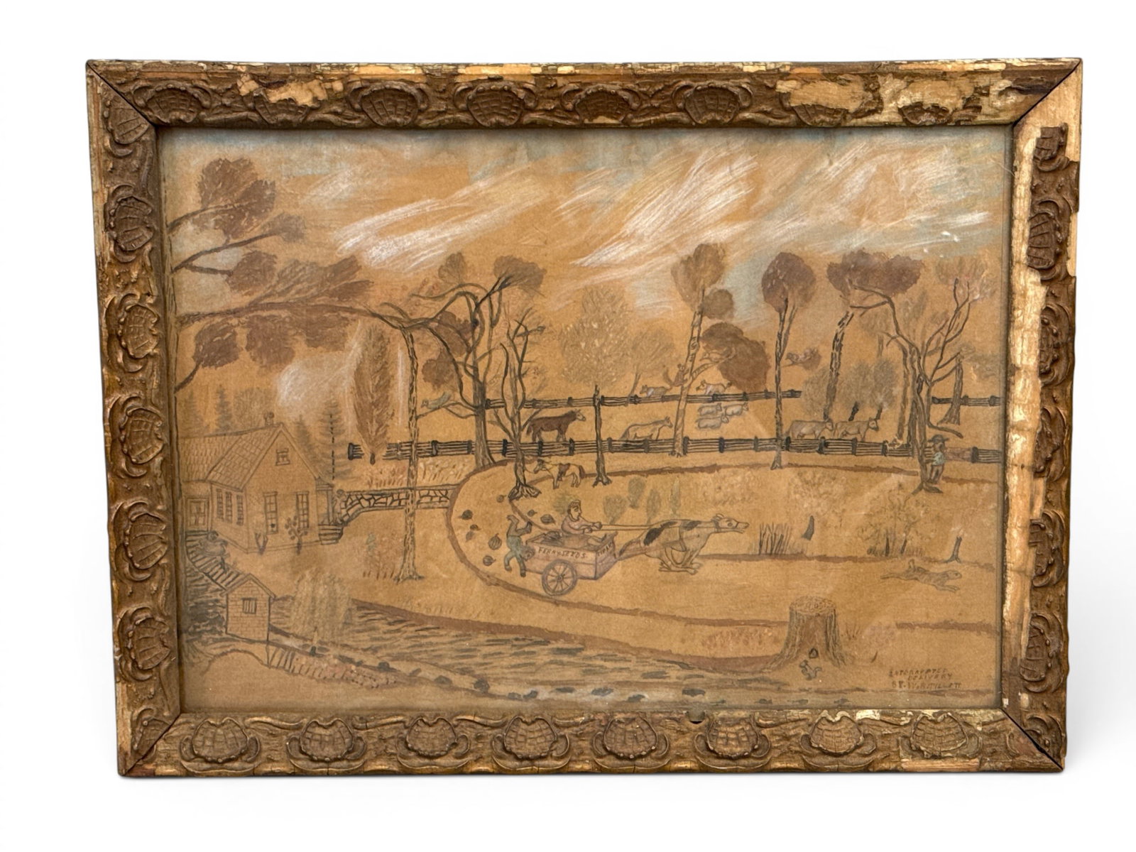 Folk Art Mixed Media on Paper. Interrupted Delivery (1 of 7)