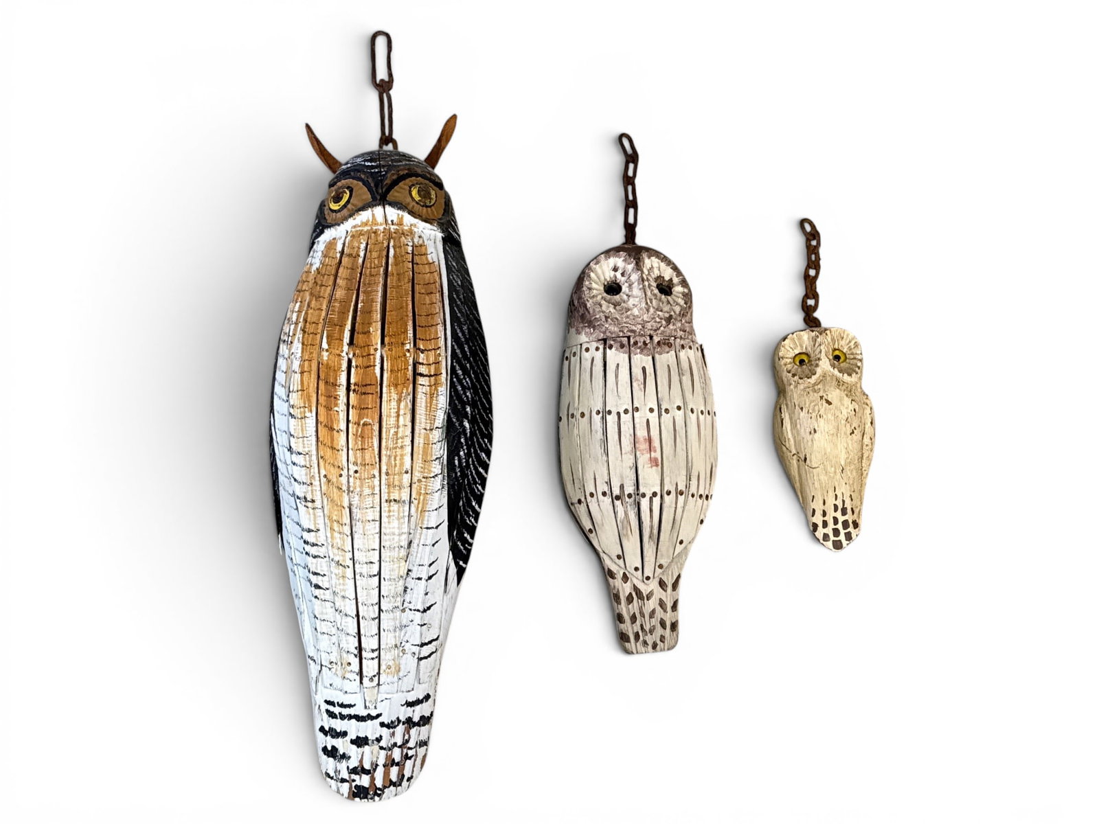 Three Folk Art Carved and Painted Owls (1 of 5)