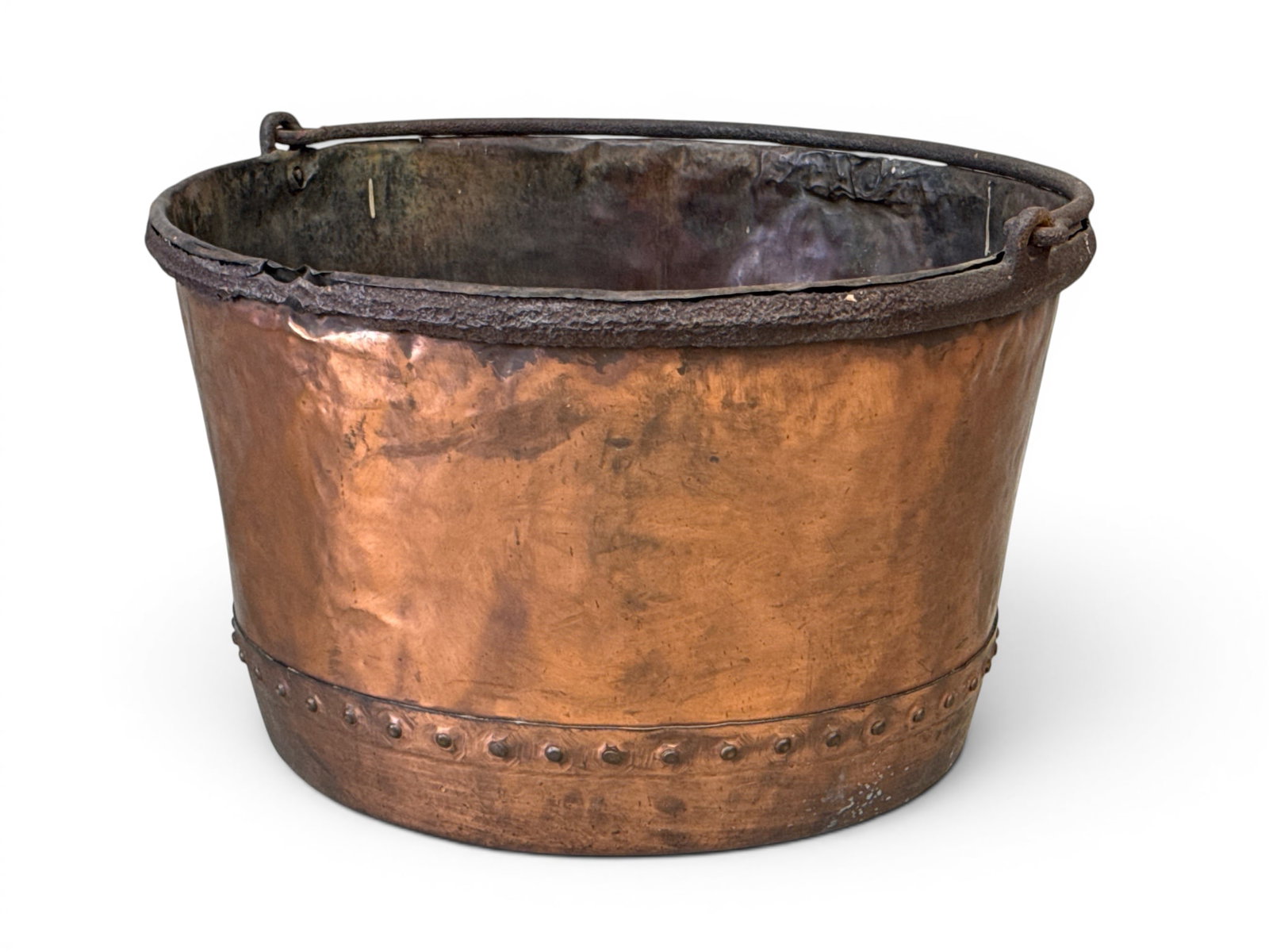 Antique Riveted Copper Kettle with Swing Handle (1 of 5)