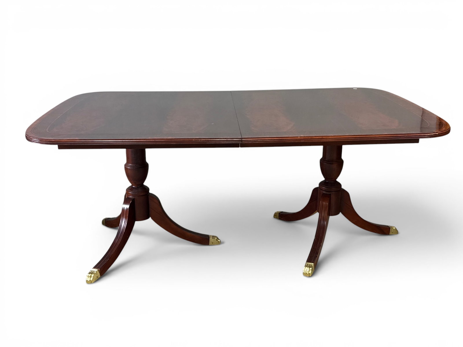 Double Pedestal Banded Mahogany Extension Dining Table (1 of 5)