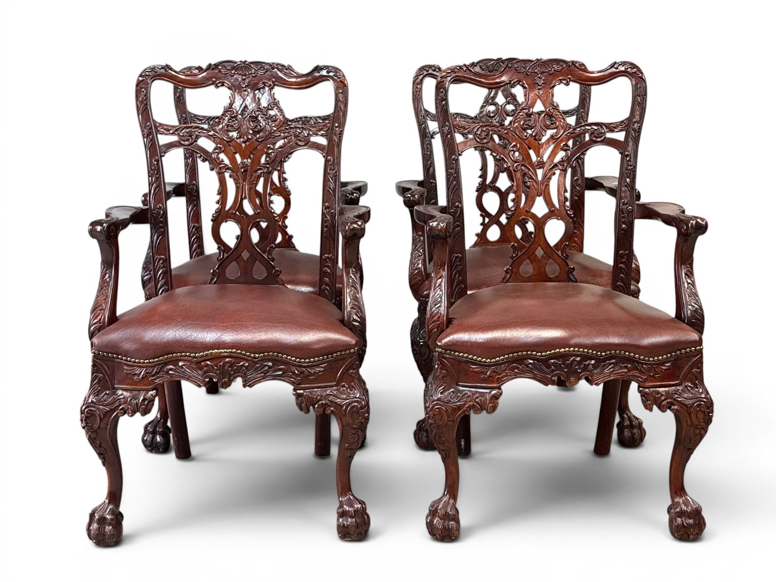 Four Georgian Style Carved Mahogany Open Armchairs (1 of 6)