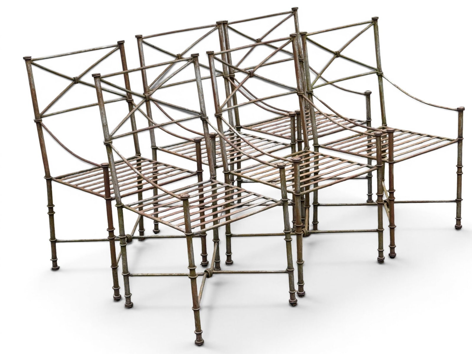 Manner of Diego Giacometti "Medici" Outdoor Chairs: A set of six "Medici" iron garden armchairs in the Manner of Diego Giacometti. Each: 37-1/2in tall x 20in wide x 22 in deep. | You have additional shipping options, and are not required to use Live Sh