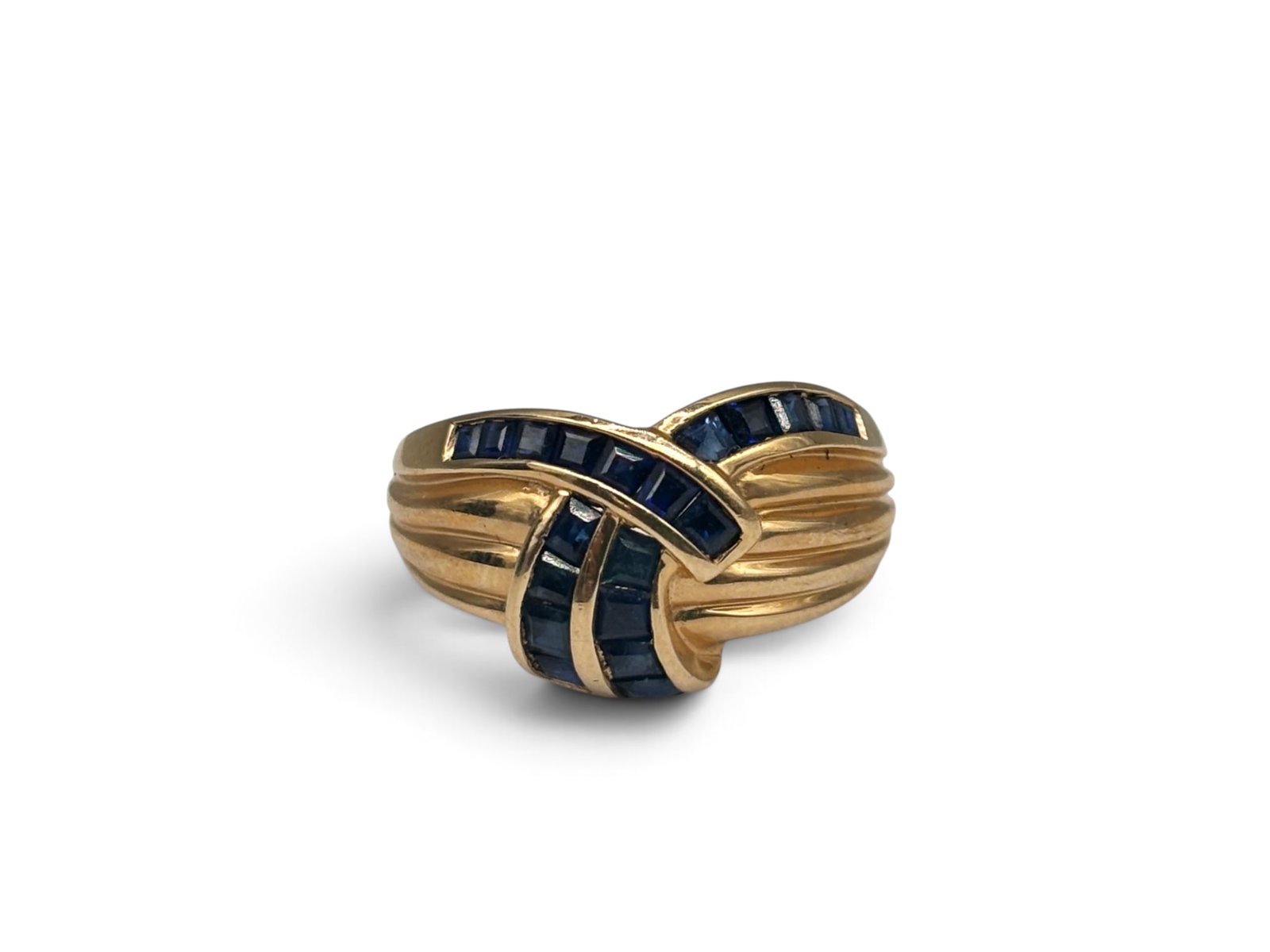 14K Blue Topaz Channel Set Ring: 14K yellow gold ring with channel set blue topaz baguette stones. Size 6. 2.25 dwt. | You have additional shipping options, and are not required to use Live Shipping. Additional shipping and delivery 