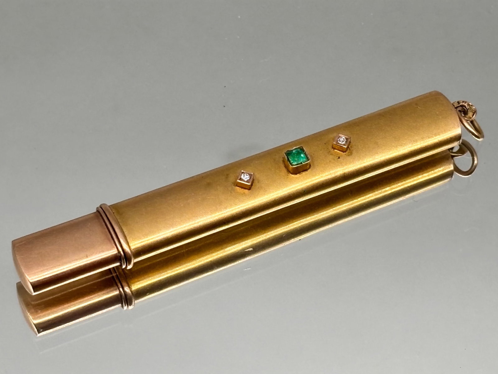 Edwardian 18K Diamond and Emerald Pencil Case Pendant (1 of 5)