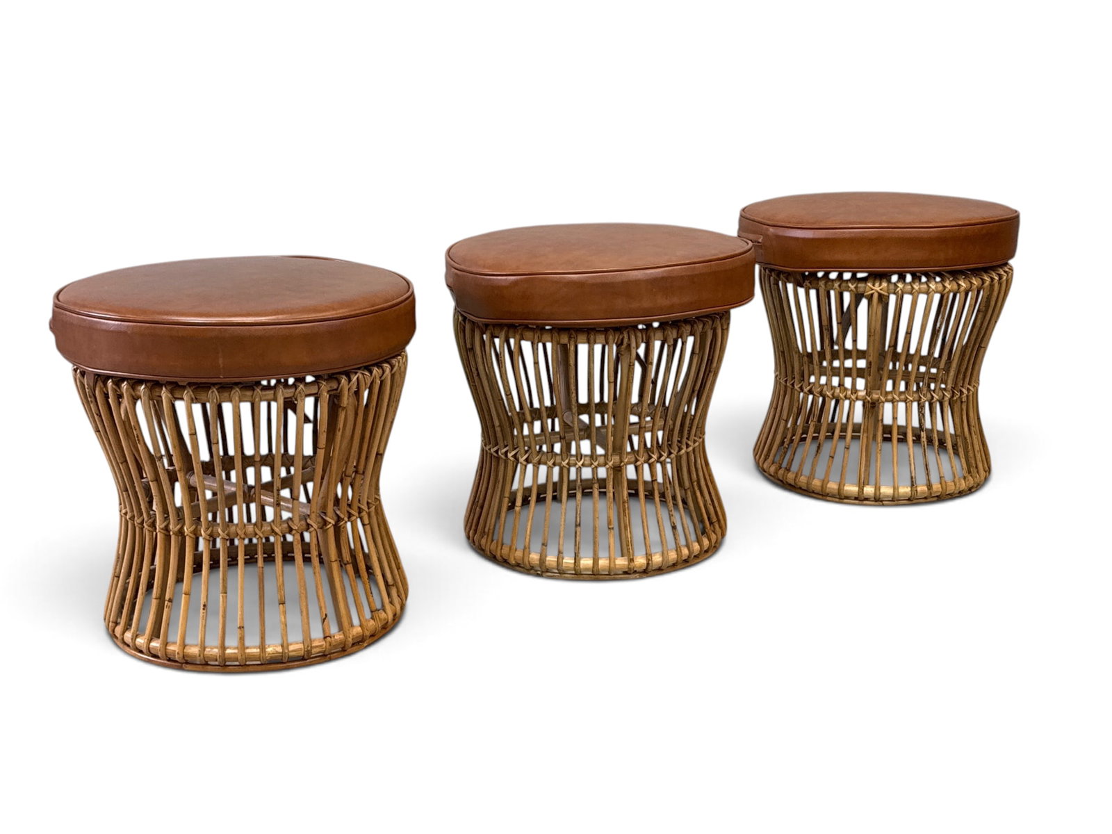 Three Bamboo Rattan Low Stools (1 of 4)