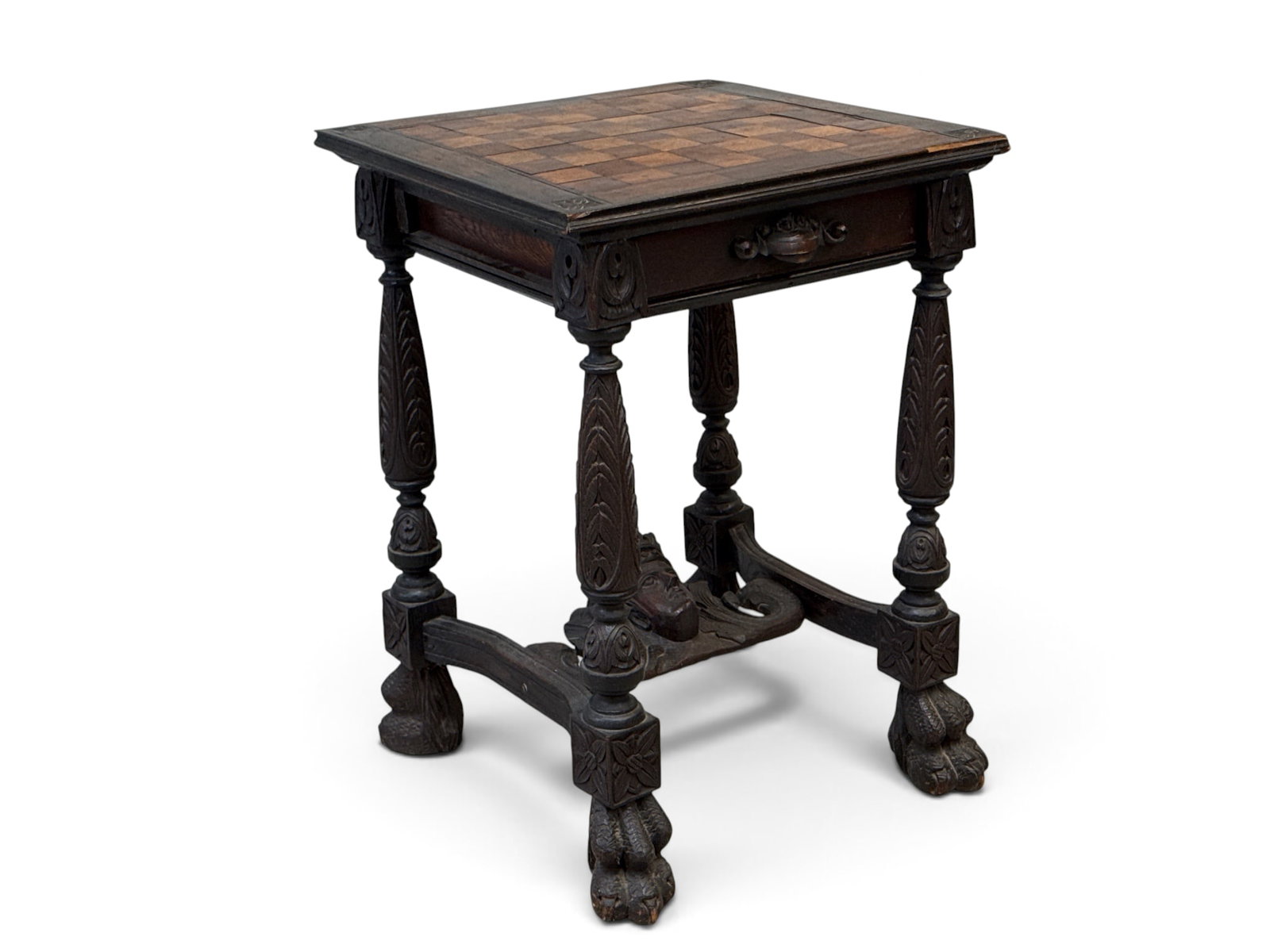 Jacobean Mask Carved Oak Game Table (1 of 6)