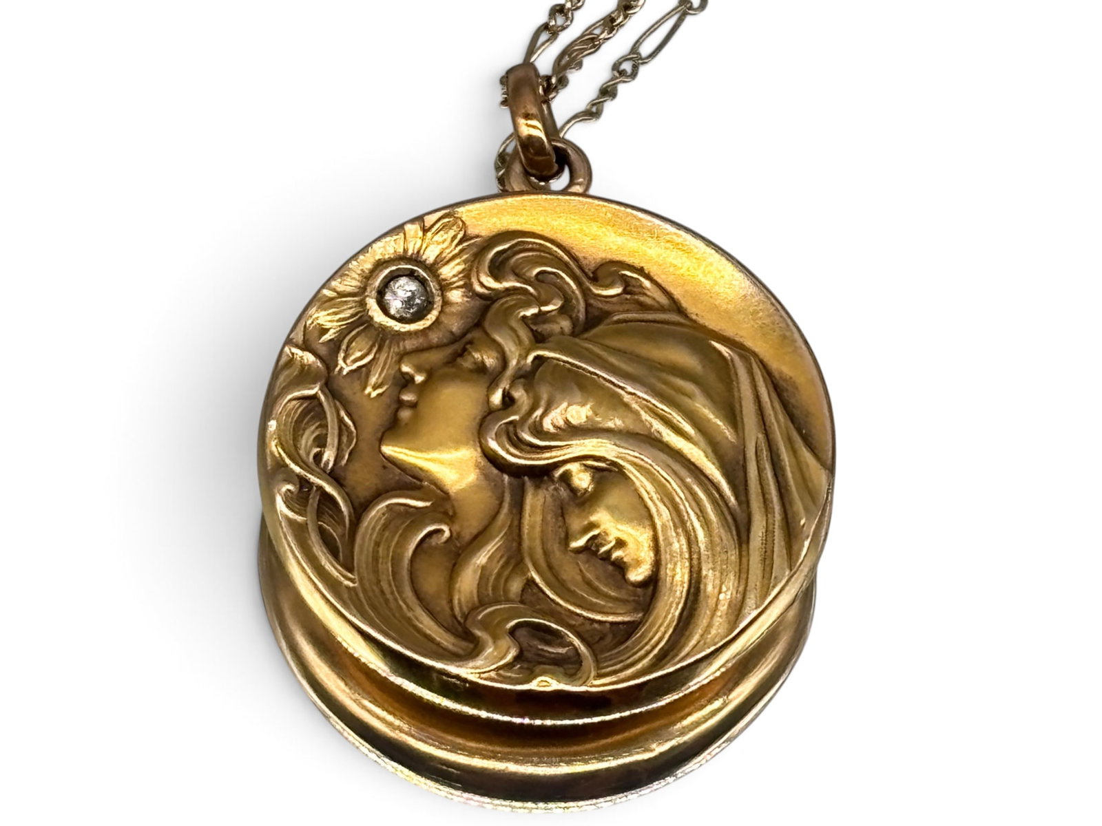 14K Art Nouveau Diamond Locket Necklace (1 of 6)