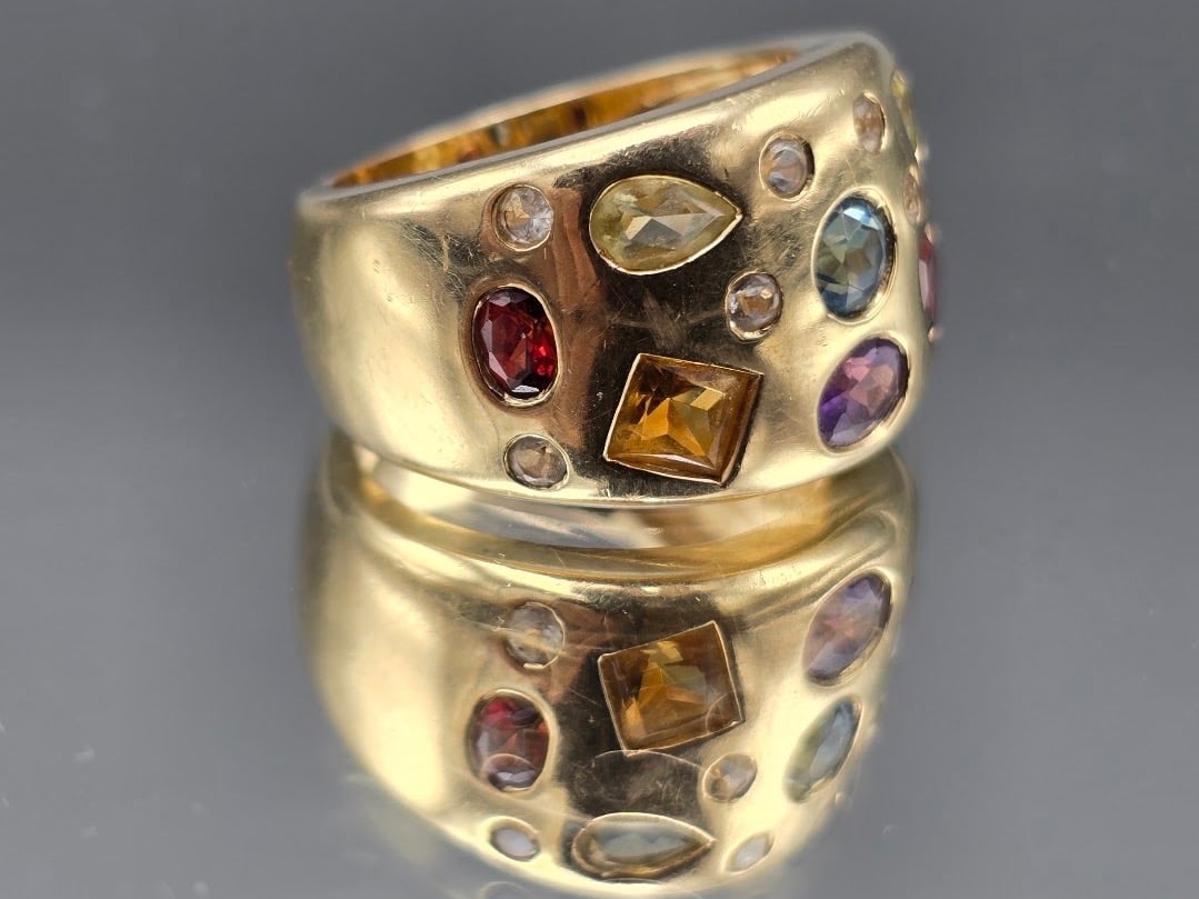 14K Multi Gemstone Domed Statement Ring - 2