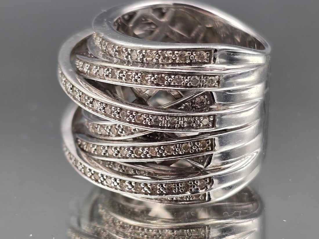 14K Pave Diamond Crossover Ring - 2