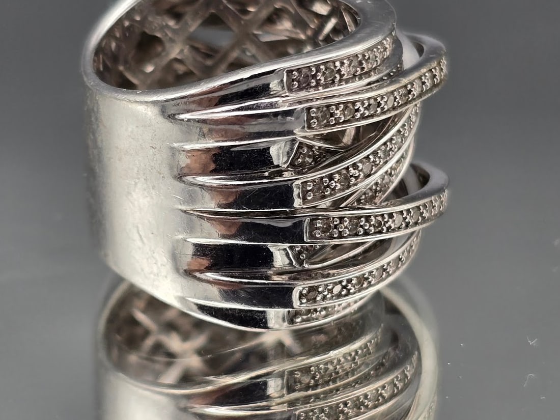 14K Pave Diamond Crossover Ring - 3