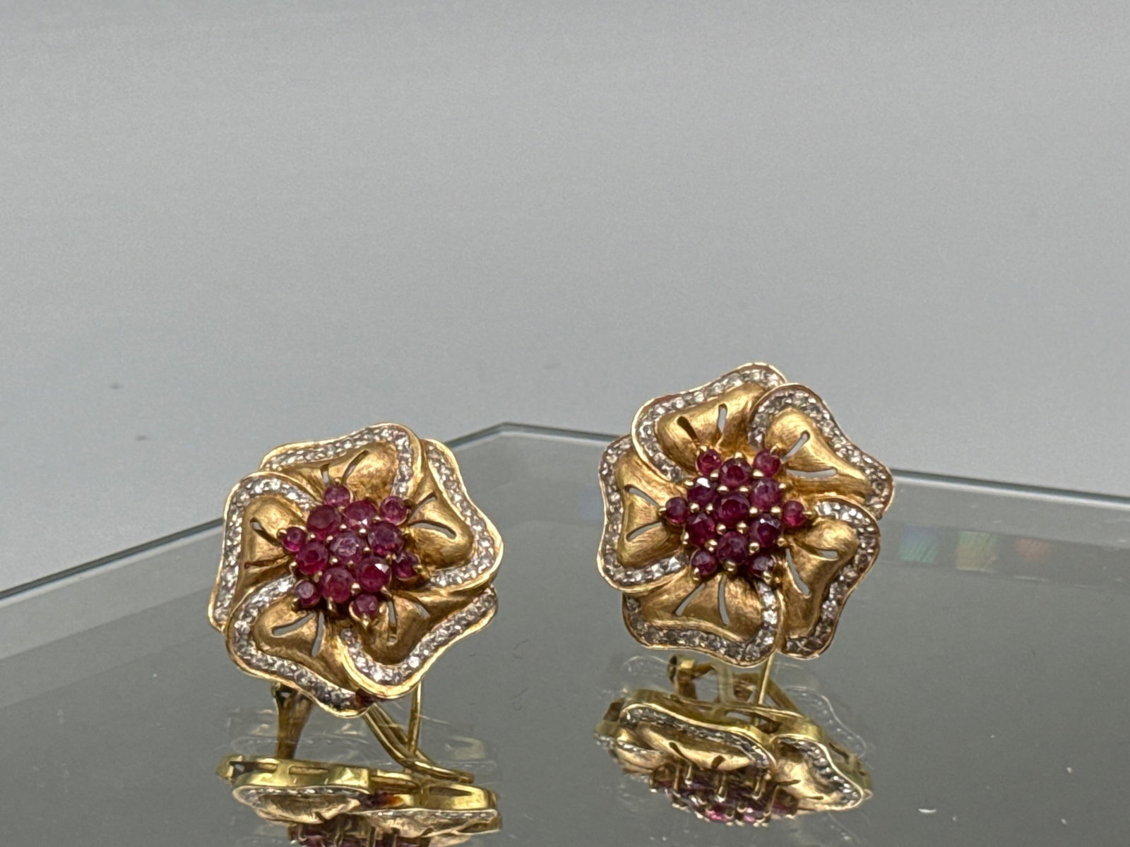 18K Diamond and Ruby Flower Earrings (1 of 5)