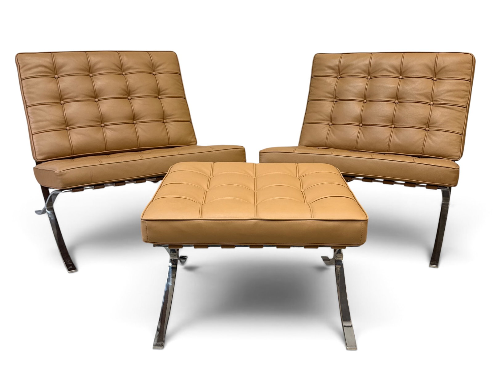 Pair of Barcelona-style Lounge Chairs and Ottoman (1 of 5)