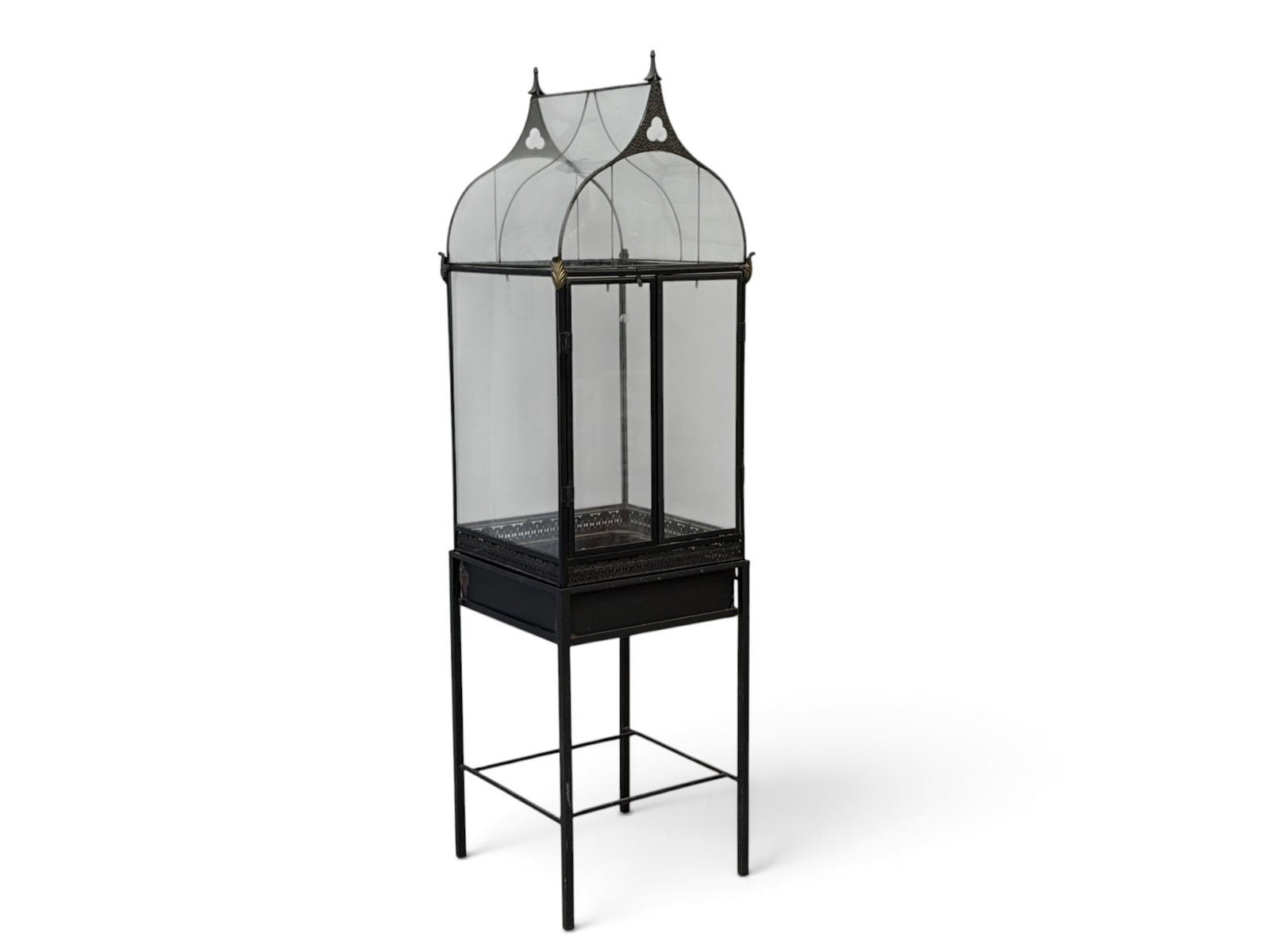 Wardian Case Terrarium: A Wardian case terrarium with a metal frame and glass panels, in three parts. 66in tall x 18in wide x 18in deep. | You have additional shipping options, and are not required to use Live Shipping. Addi
