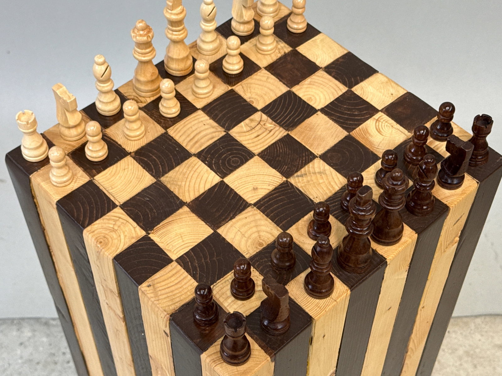Butcher Block Chess Table Set - 3