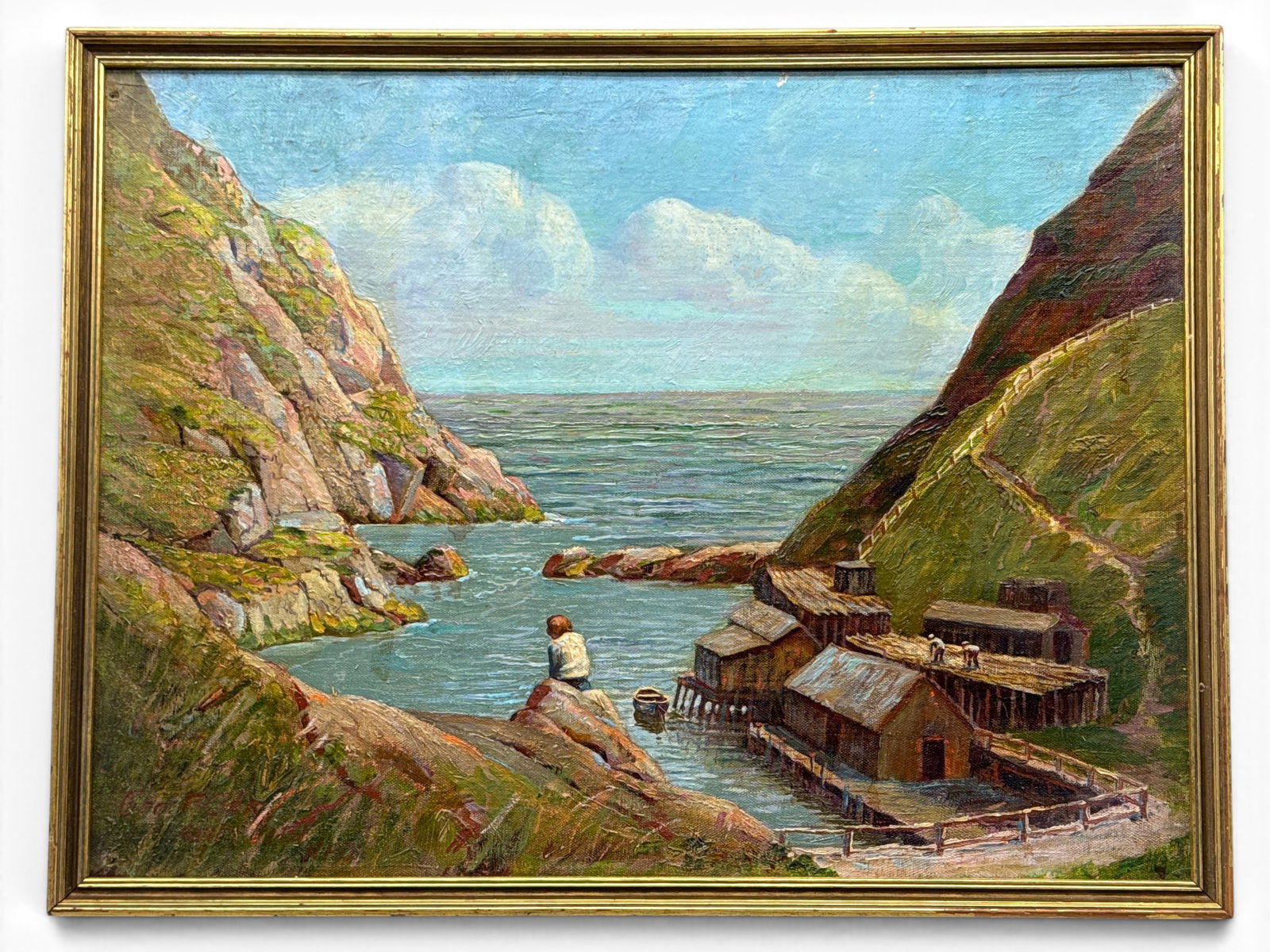 George P. Orr Oil/Board: Quidi Vidi, Newfoundland: George P. Orr (American, 20th C.). An oil on panel coastal landscape of Quidi Vidi, Newfoundland. Signed lower left, titled verso. Provenance: From the estate of the artist. Panel: 17-3/4in x 24in. Ou