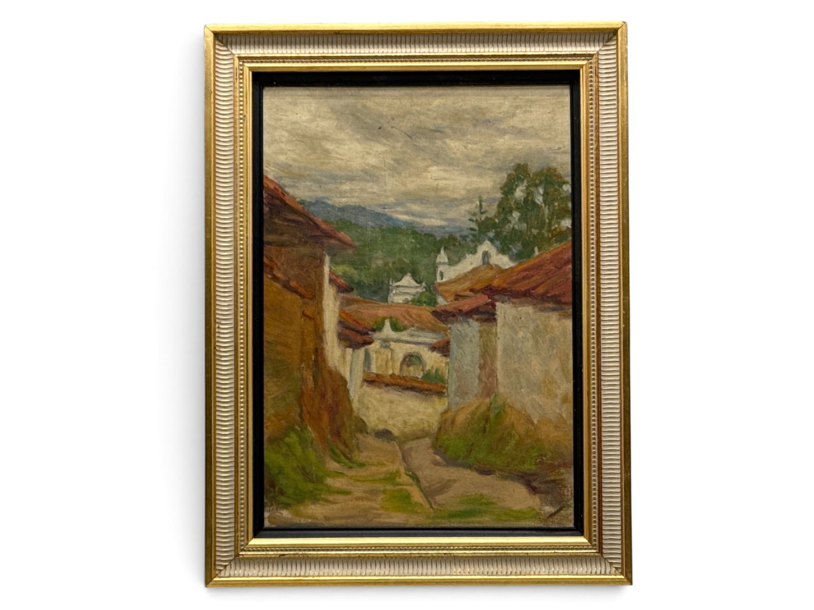 Continental School Oil/Panel: Landscape: A Continental school oil on panel landscape. Unsigned. Framed under glass. Frame opening: 13-1/2in x 9-1/2in. Outside frame: 17-1/4in x 13in. | You have additional shipping options, and are not requir