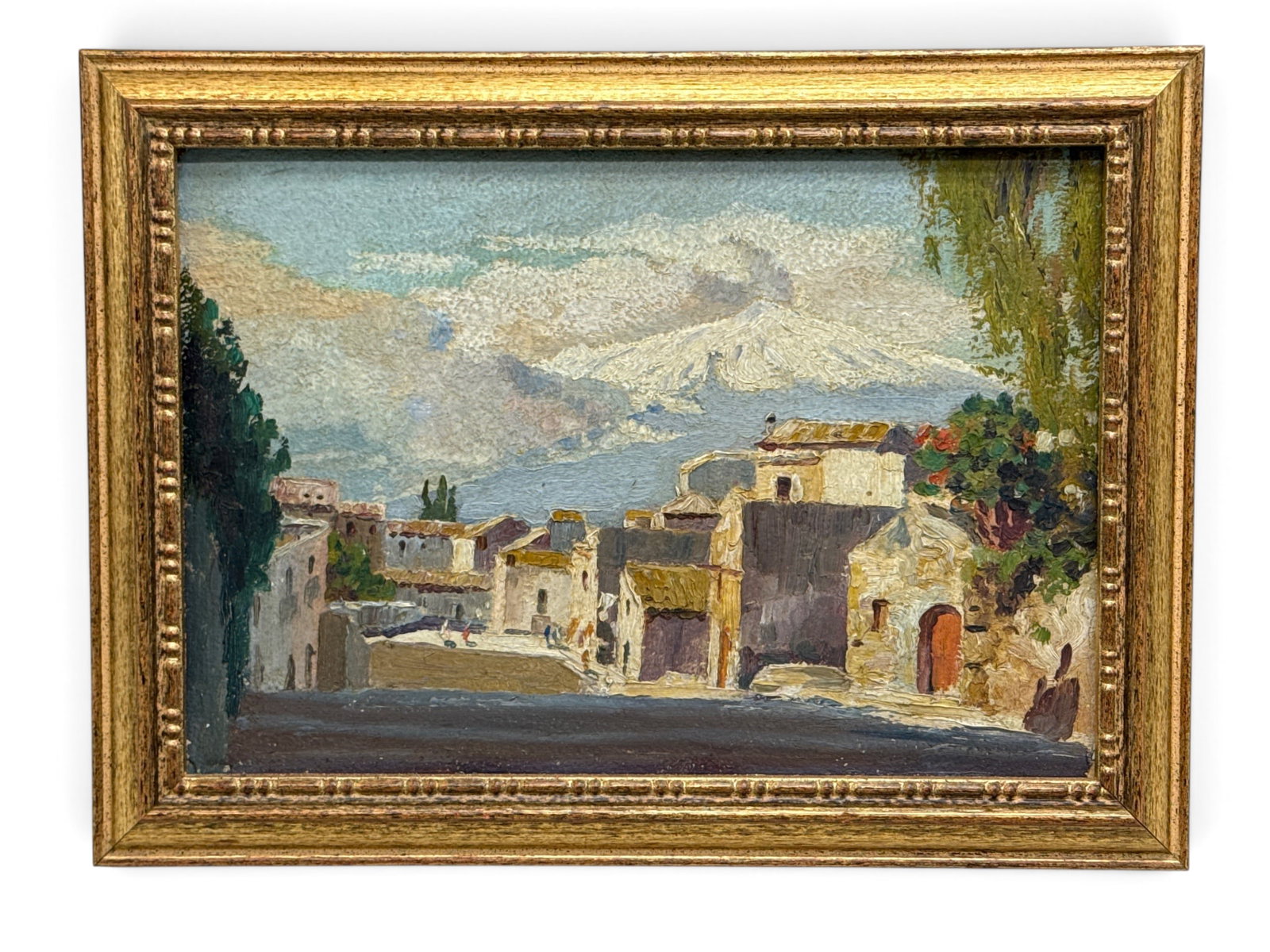 Mediterranean School Oil/Panel: Landscape: A Mediterranean school oil on panel landscape. Unsigned. Framed under glass. Frame opening: 7-3/4in x 11-1/4in. Frame: 10in x 13-1/2in. | You have additional shipping options, and are not required to 